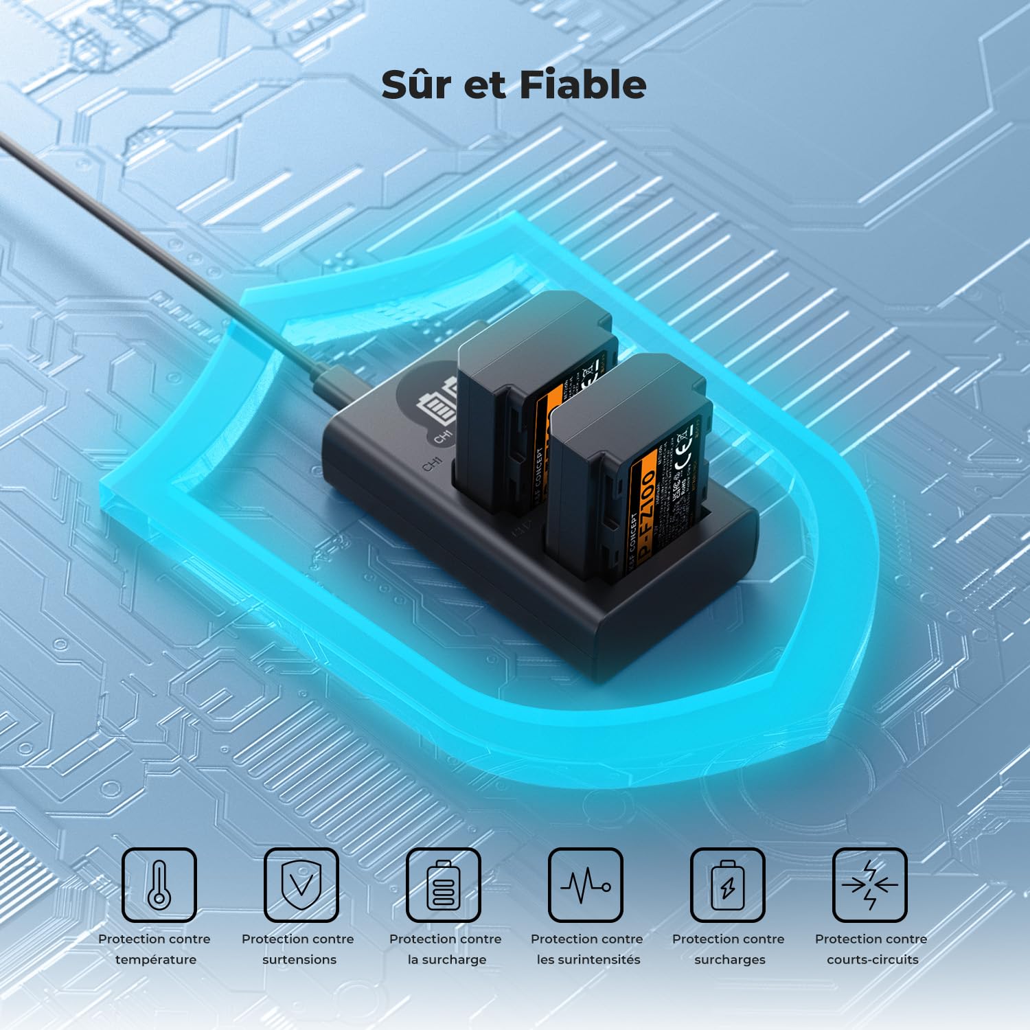 K&F CONCEPT 2600mAh NP-FZ100 Batterie et Chargeur 2 Batteries | Compatible avec Sony A6700, A7iv, A7iii, A7 III, FX3, FX30, A6600, A7C, A7RIV, A7Siii, ZV-E1, ZV-E10ii, Alpha 9 II et A9S