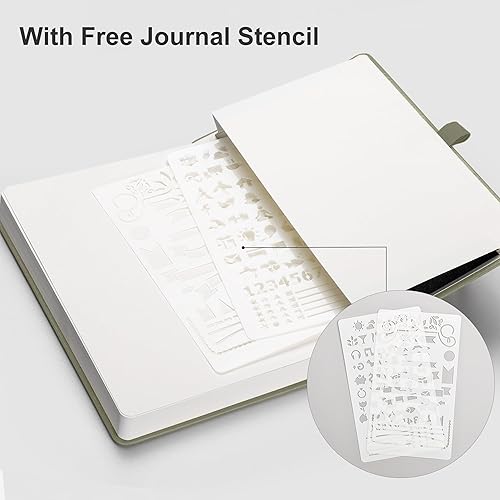 Miniatura 5 de EMSHOI Diario de puntos con viñetas, cuaderno de 320 páginas A5 con cuadrícula de puntos, papel grueso de 3.53 ozm, cuero de tapa dura, bolsillo