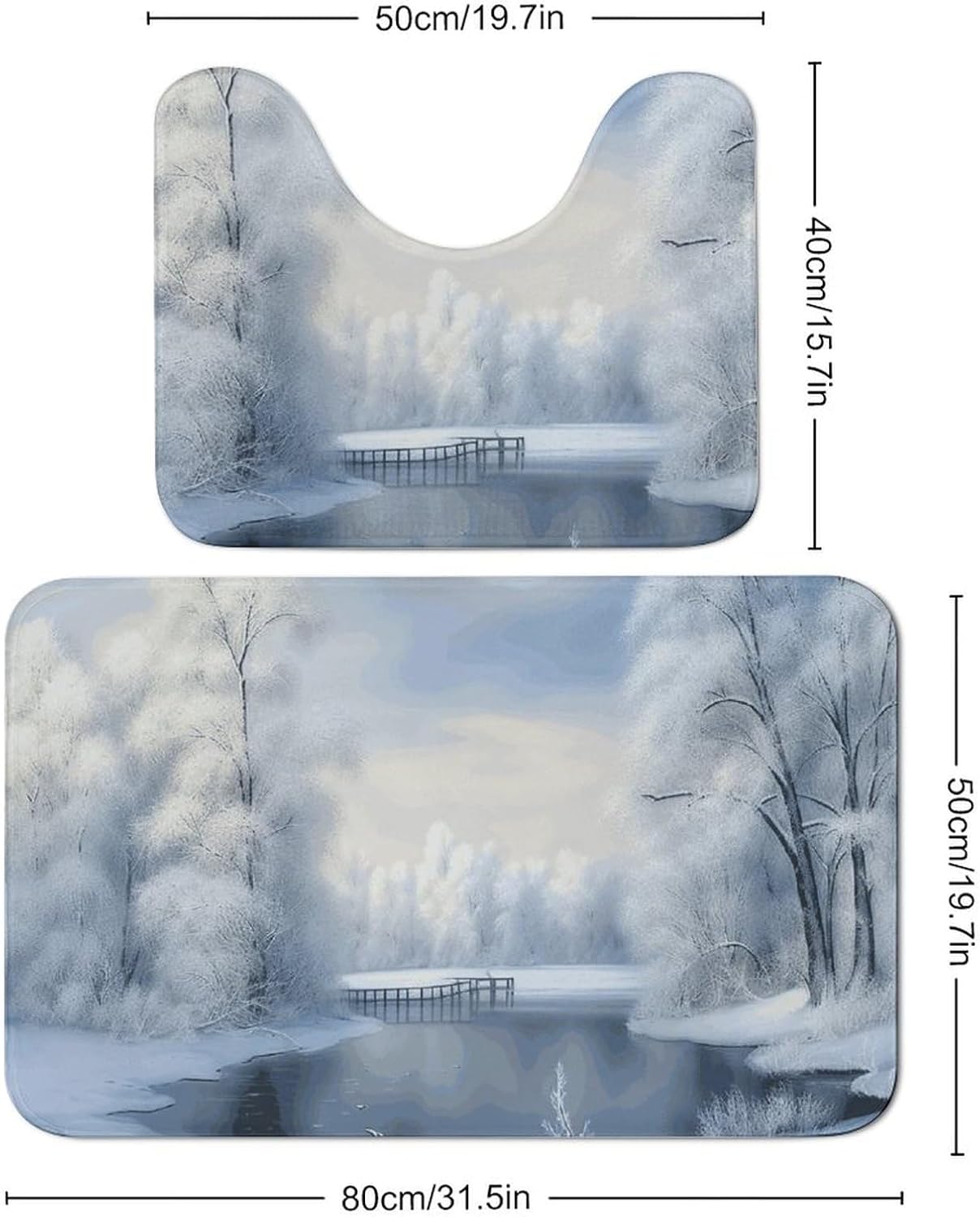 Bath Mat Set 2 Pieces Coral Velvet Bath Rug Non Slip Absorbent Microfiber Bathroom Rugs Quick Dry U-Shaped Toilet Rug Beautiful Winter Bathmat Washable Soft Carpet