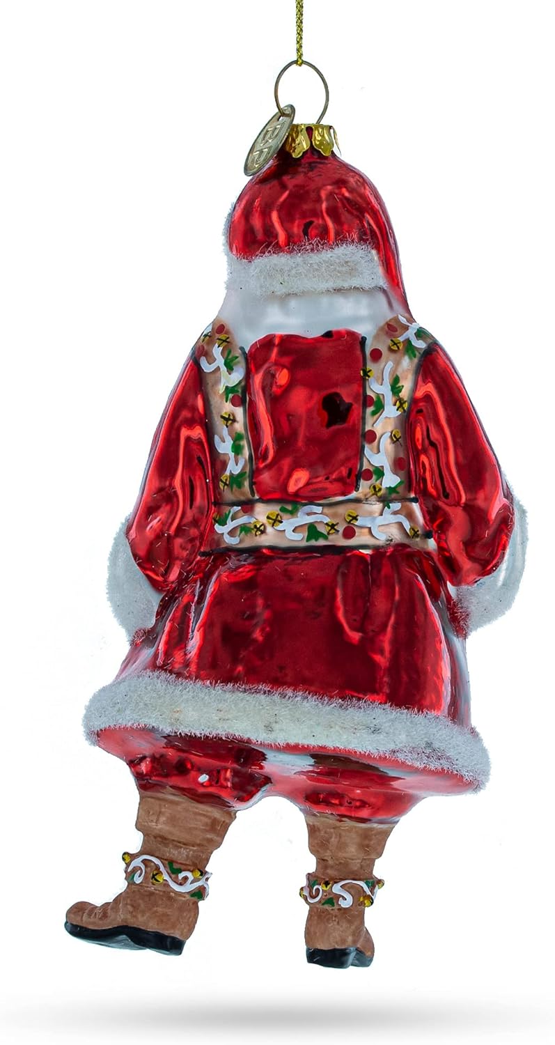 Classic Santa in Fur-Trimmed Coat Glass Christmas Ornament - Image 8
