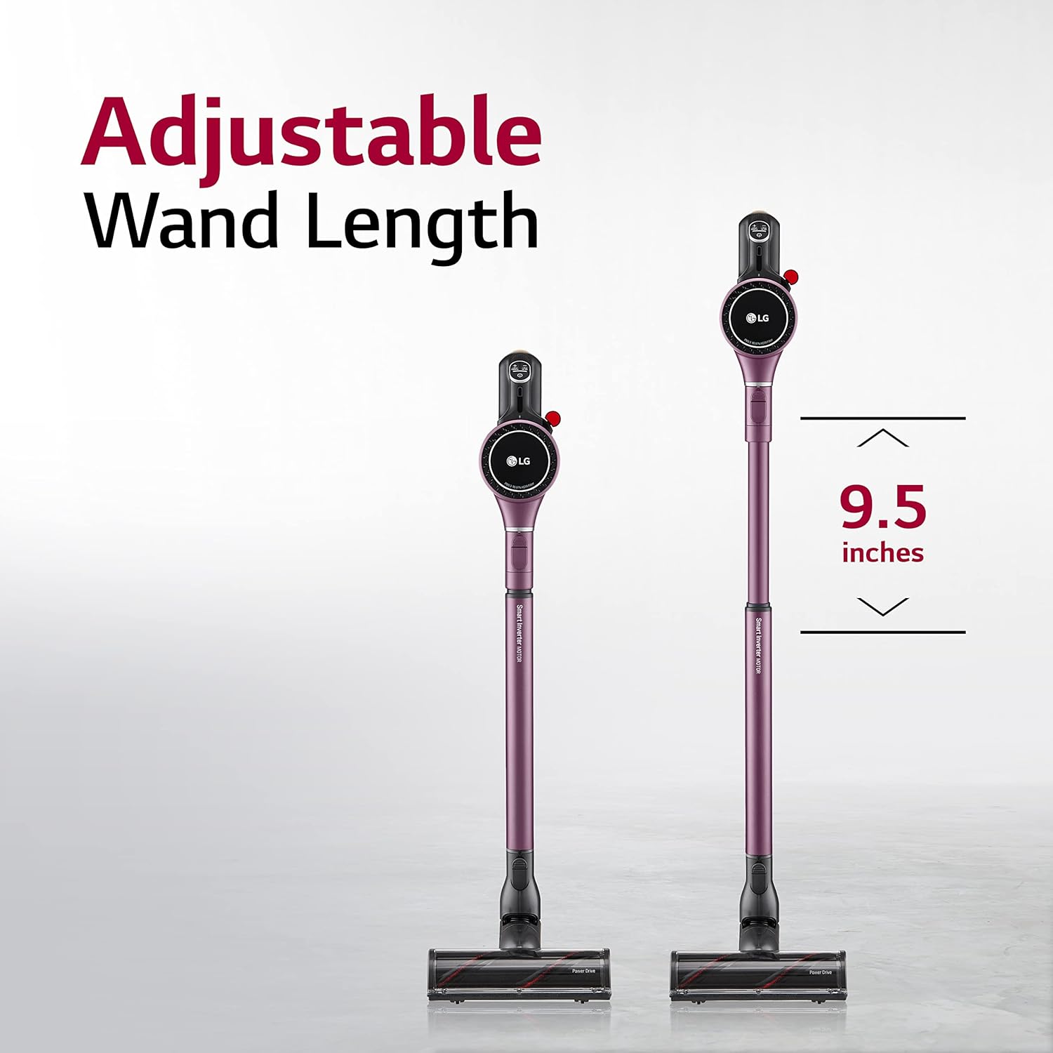 LG CordZero A927 with its wand adjusted to two different lengths