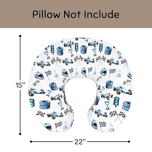 Miniatura 7 de Bonita funda de almohada de lactancia con bandera de coche de carreras, elástica, extraíble, para bebés, niñas, niños, carreras azules, vehículos,