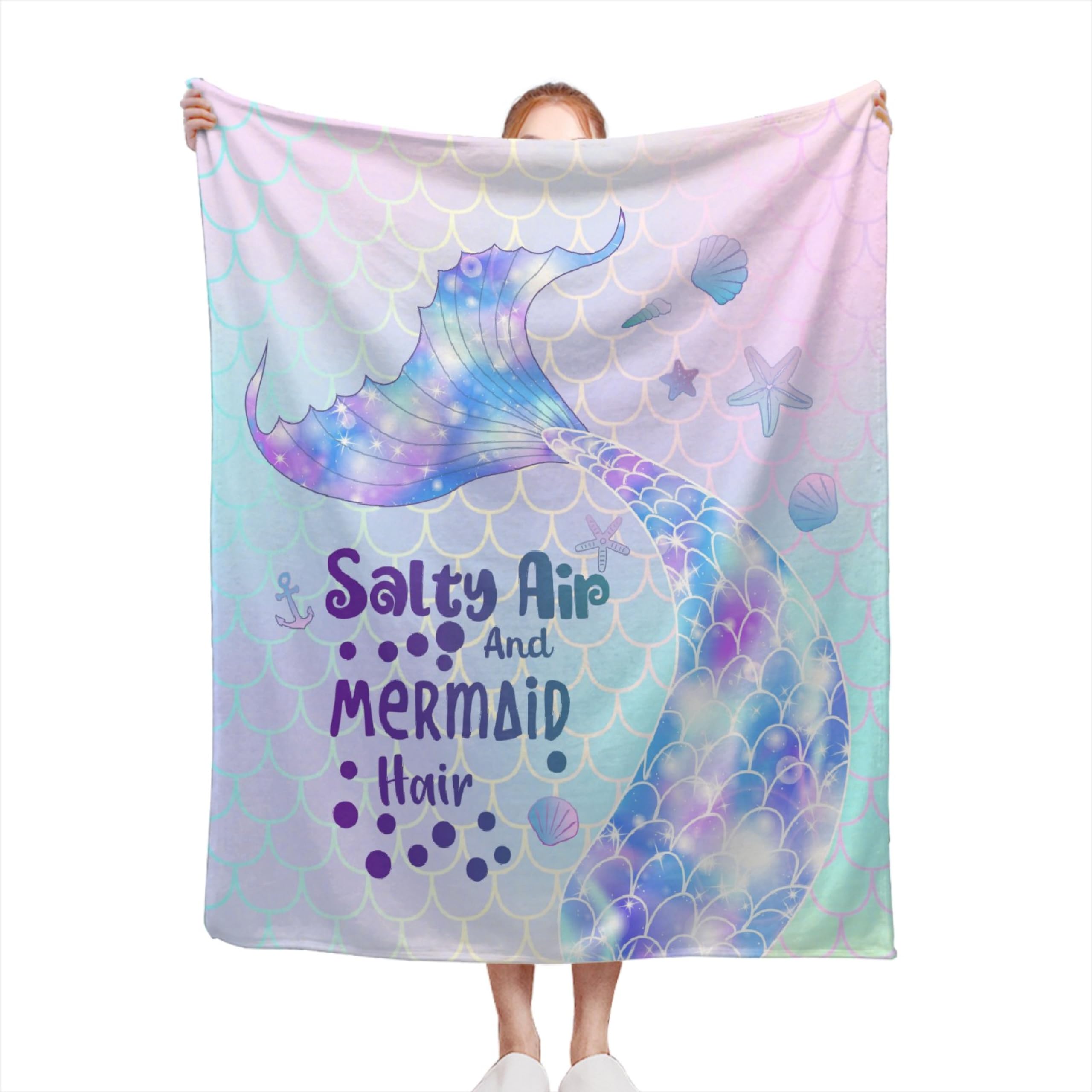 Homiehug Mermaid Blanket Funny Throw Fleece Soft Cozy Fuzzy Blankets for Gift Picnic Decor for Kids Girls Boys for Room Couch House Travel Full Size 40''×50''for Kids/Children