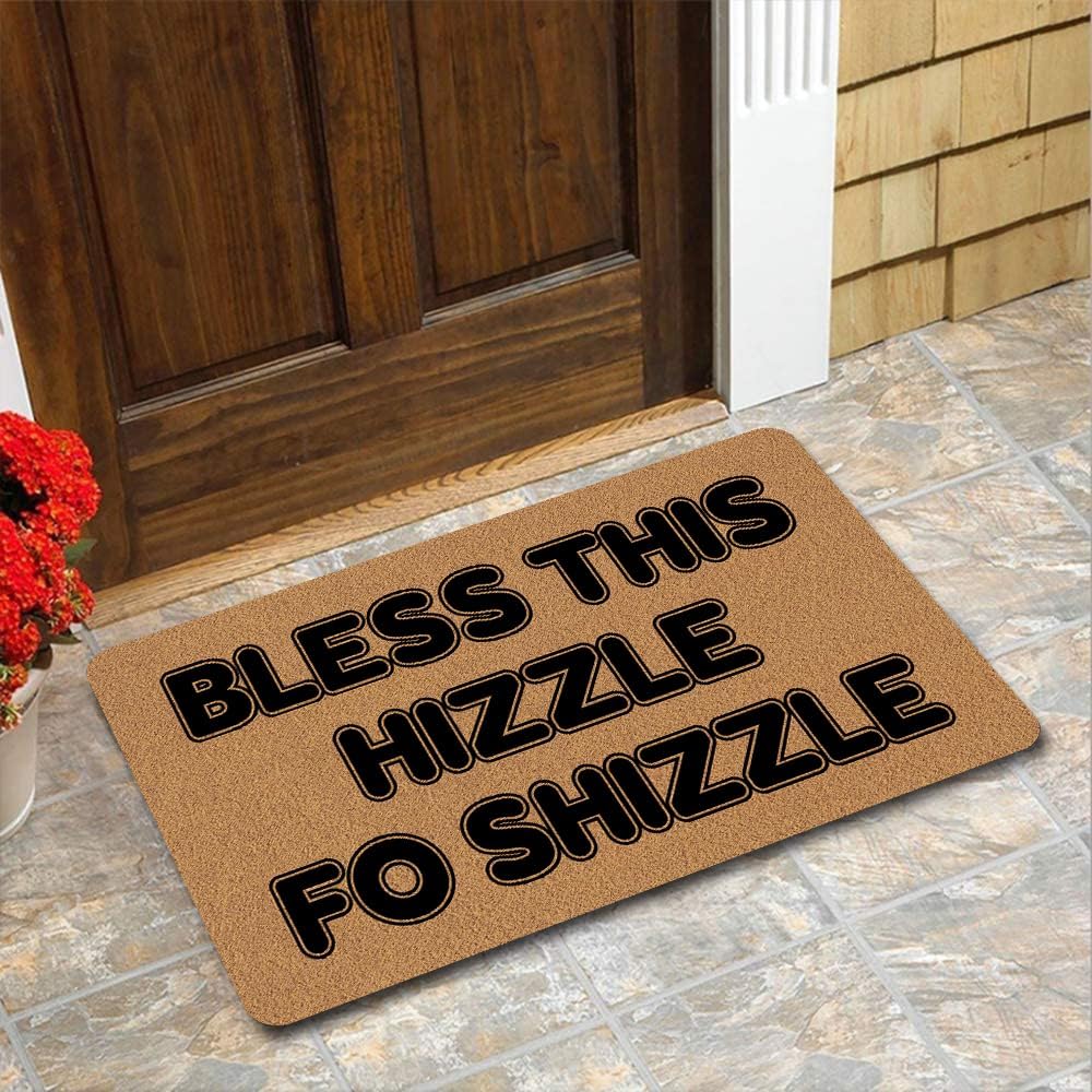 FunXiLin Funny Welcome Doormat 23.6 x 15.7 inch Welcome Doormat for Home Decor Personalized Entrance Way Rugs with Heavy-Duty PVC Backing Non Slip Rugs (Bless This Hizzle Fo Shizzle)