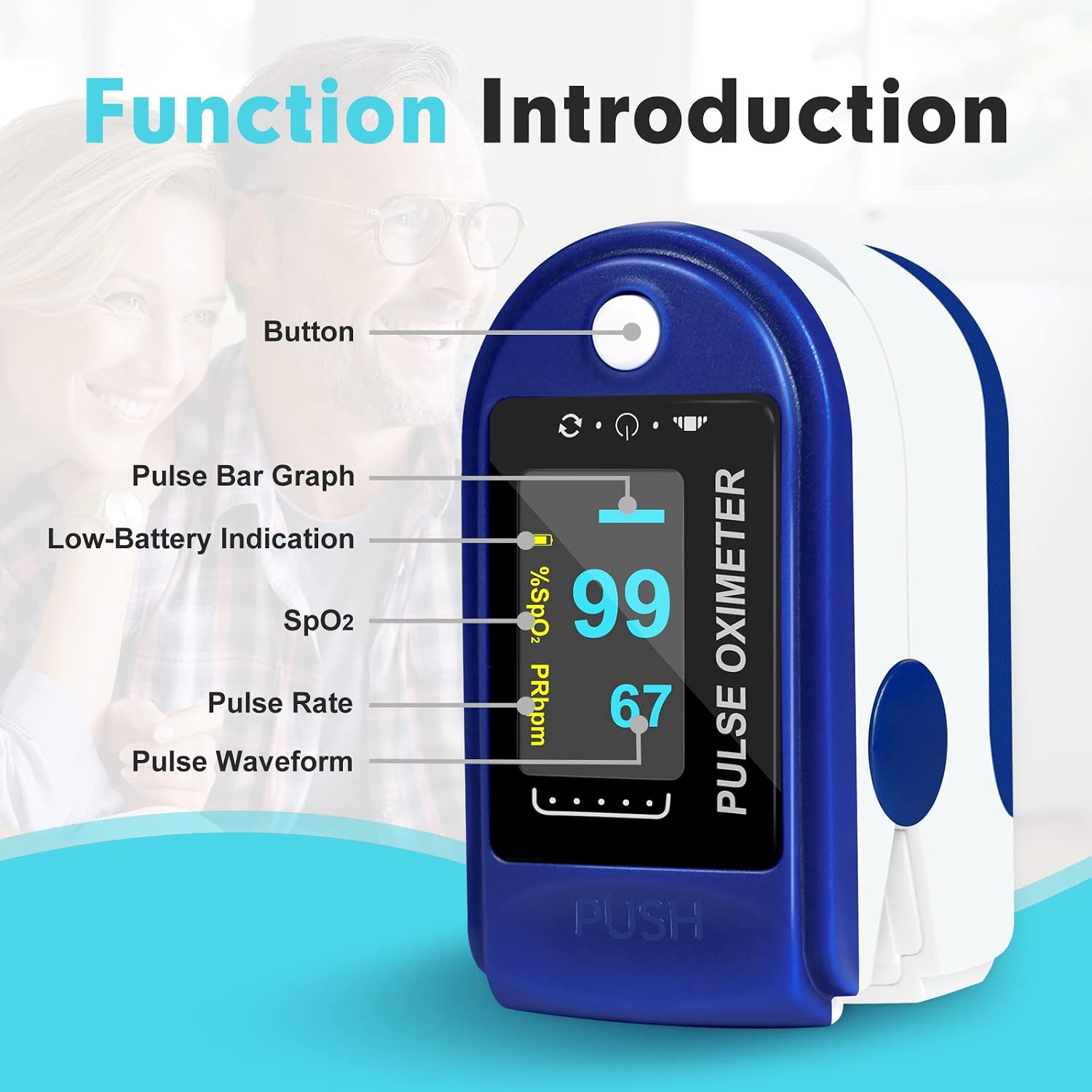 Easy@Home Fingertip Pulse Oximeter, Rotatable OLED Display to Show Waveform, SpO2 Blood Oxygen Saturation, Bar Graphs and Heart Rate Monitor, Co-branding-CMS50DA