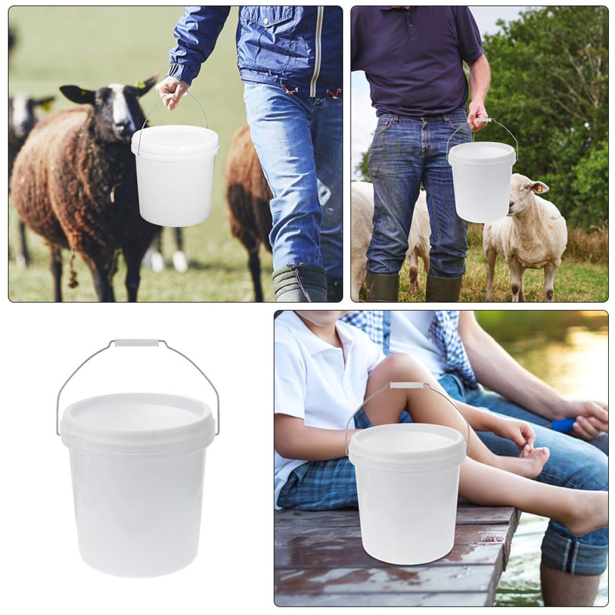 Abaodam Cubo Redondo de Plástico Blanco de 10l Tapa Segura, Multifuncional para Almacenamiento y Pintura, Pack de 2 Unidades Adecuado para Uso Doméstico