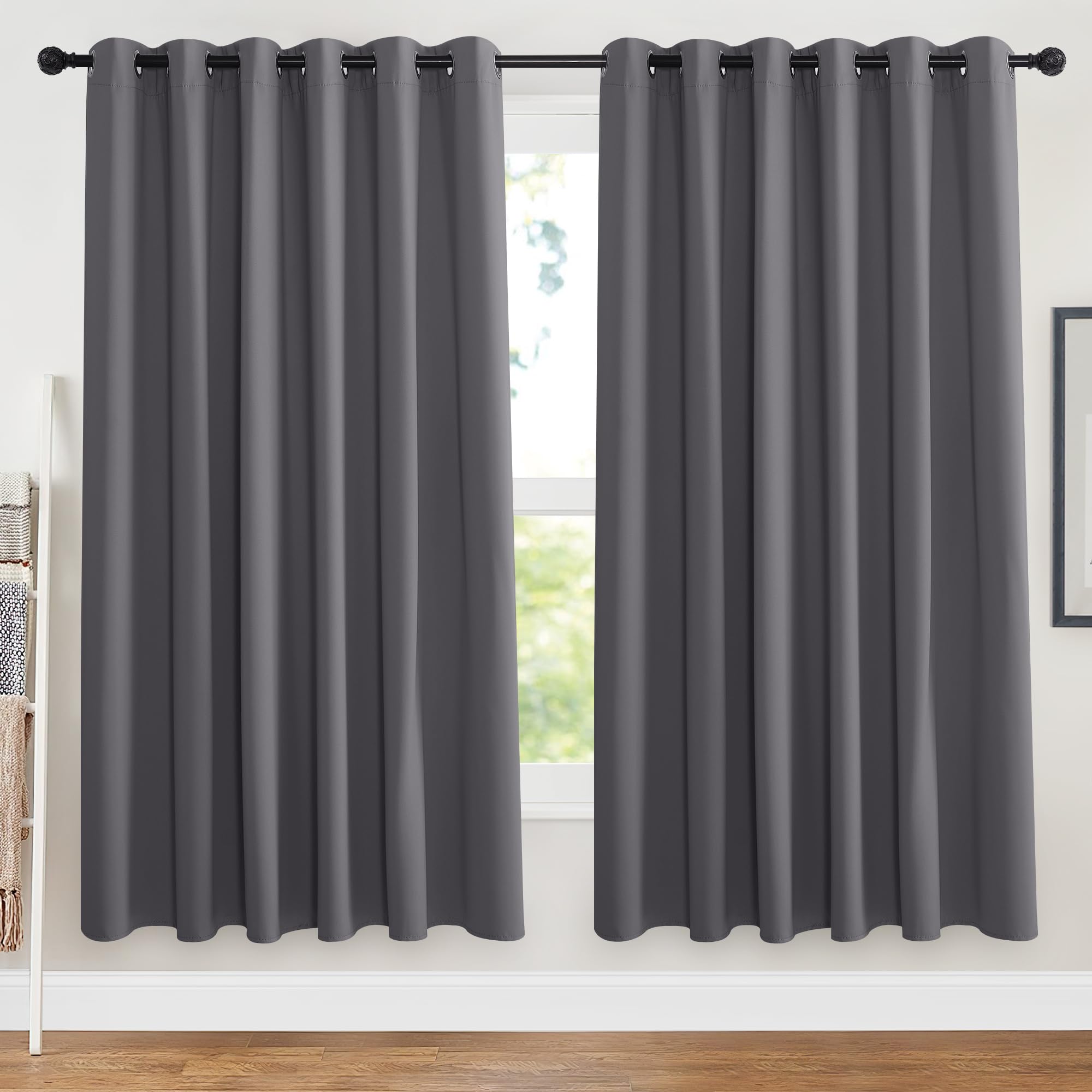 PONY DANCE Blackout Thermal Curtains 90x72 Inch for Living Room Grey Black Out Curtains Eyelet Lounge Drapes Panels for Window Treatment Bedroom/Nersery, Gray, 2 Panels โ image 1