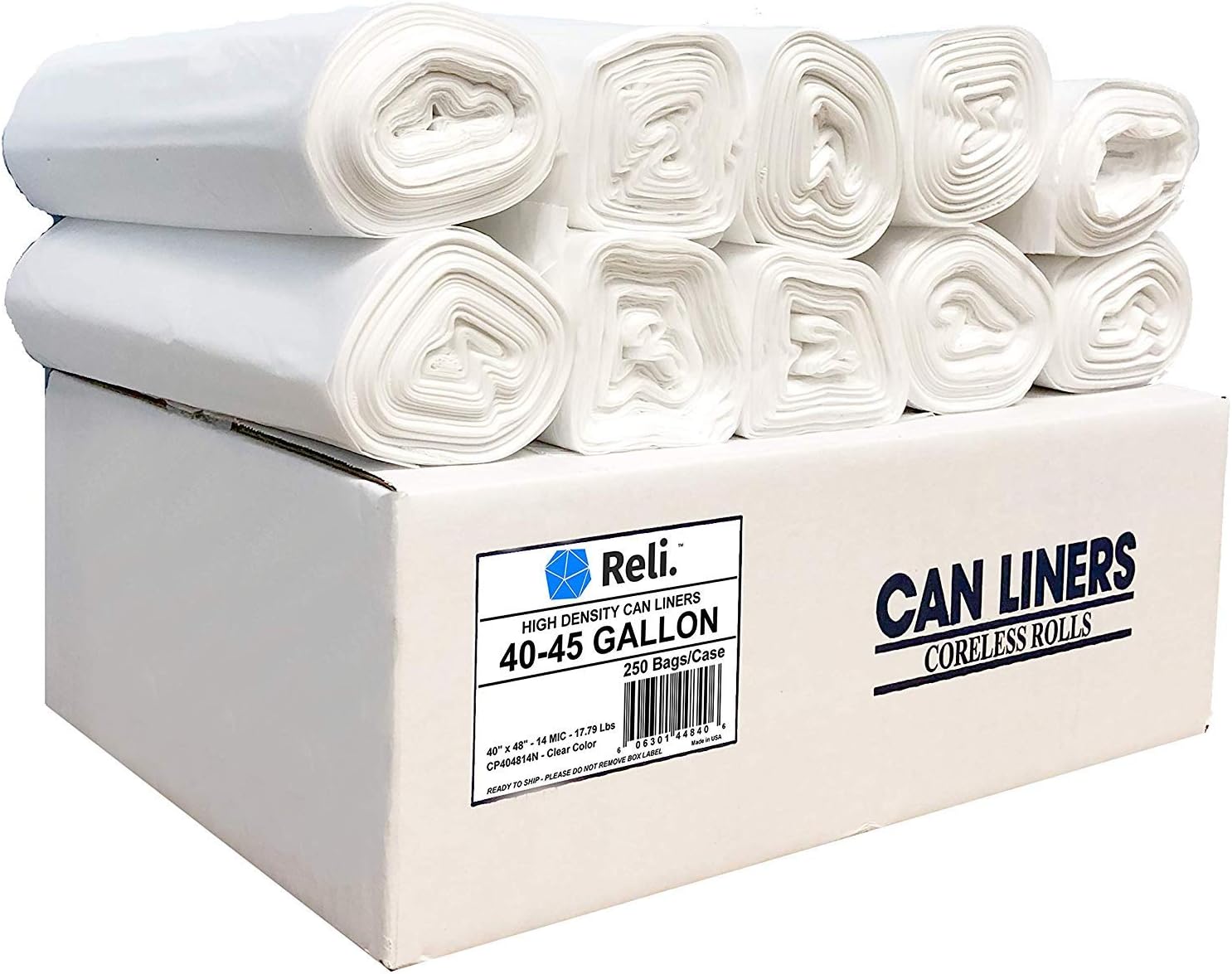 Reli. Trash Bags, 40-45 Gallon (250 Count) (Clear) - Regular Thickness - Easy Grab Rolls - Can Liners, Garbage Bags with 40 Gallon (40 Gal) to 45 Gallon (45 Gal) Capacity