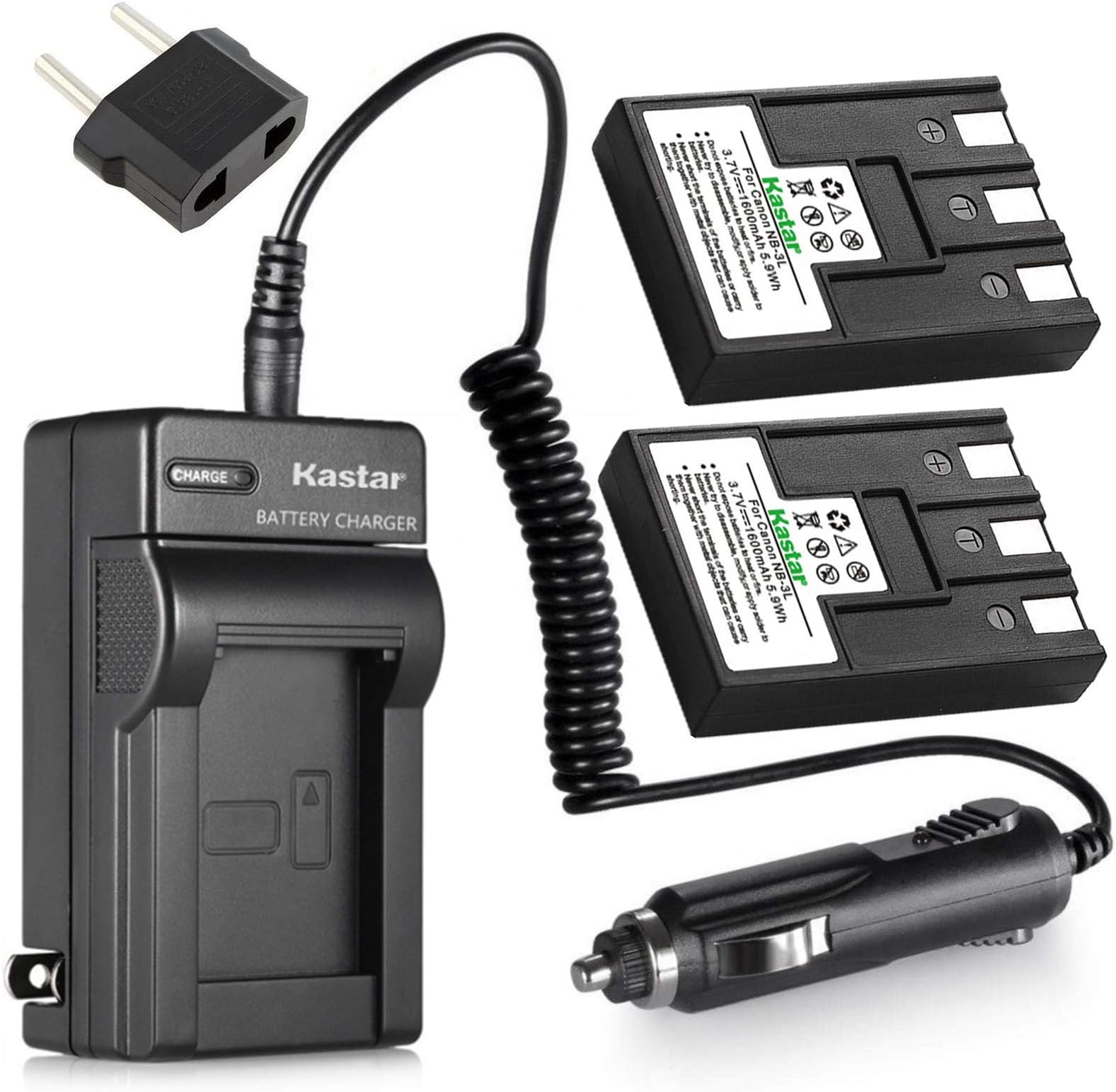 Kastar Battery (2Pack) + Charger for Canon NB3L