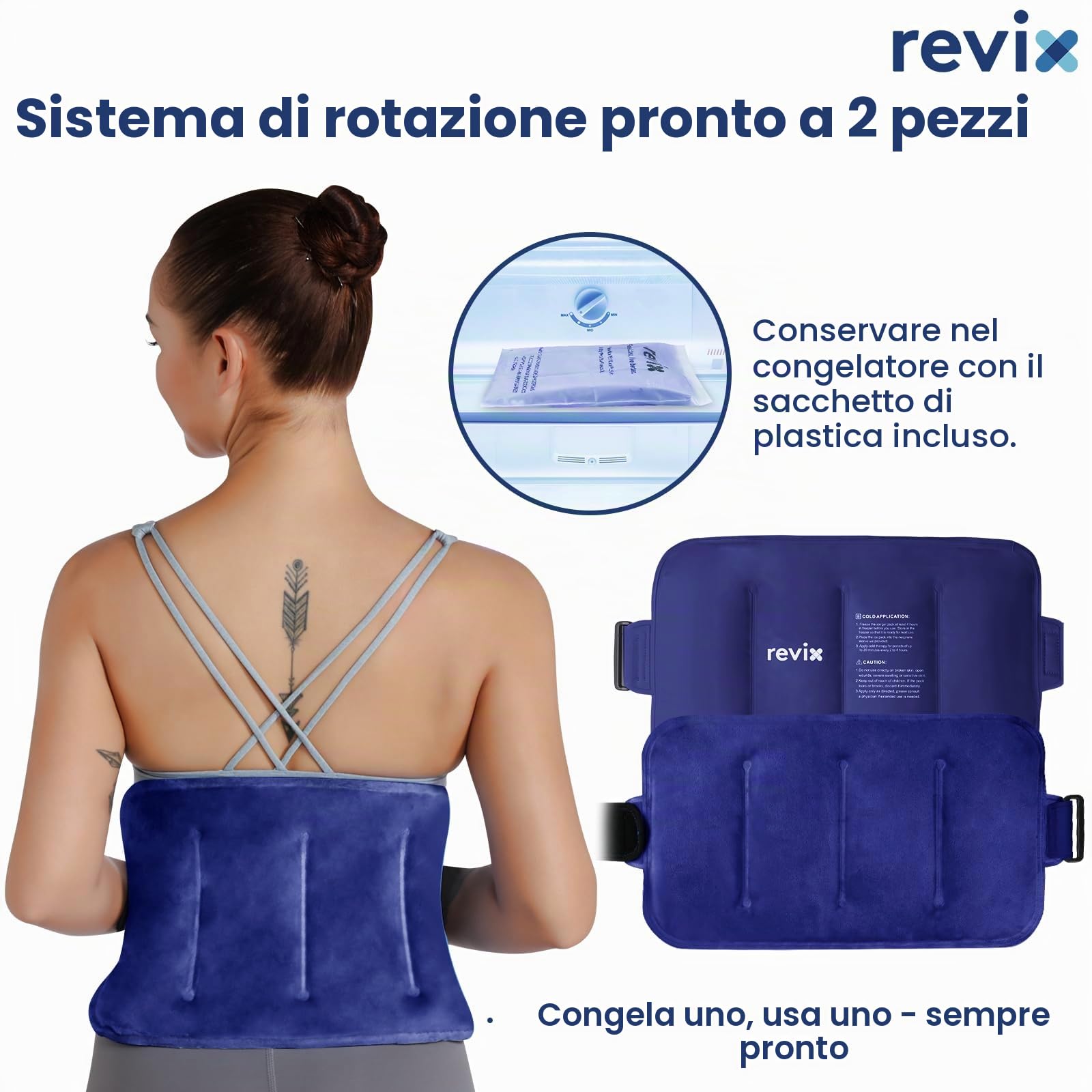 REVIX Impacco di ghiaccio riutilizzabile per sollievo dalla schiena, morbido rivestimento in gel per la parte bassa della schiena, stinco, ginocchio, anca, braccio, impacco freddo flessibile, 41x23 cm