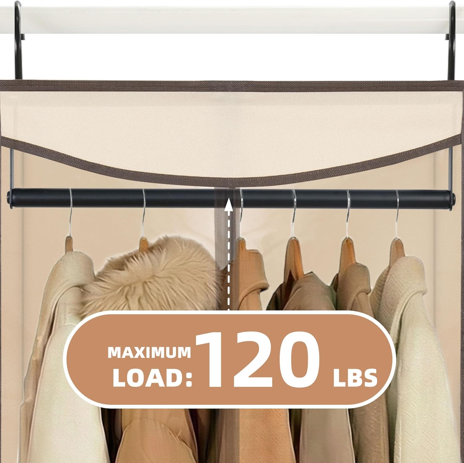 STORAGE MANIAC 57" Long Garment Bags for Hanging Clothes Garment Cover for Closet Storage, Large Hanging Garment Bag for Dresses, Suits, Coats, Zipper Cover with Sealed Clear Window, Beige 2 Pack