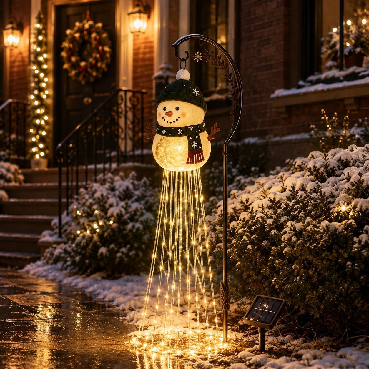 Snowman Magic Fountain Solar Yard Stake Light, Flowing Snowflake LED Decor