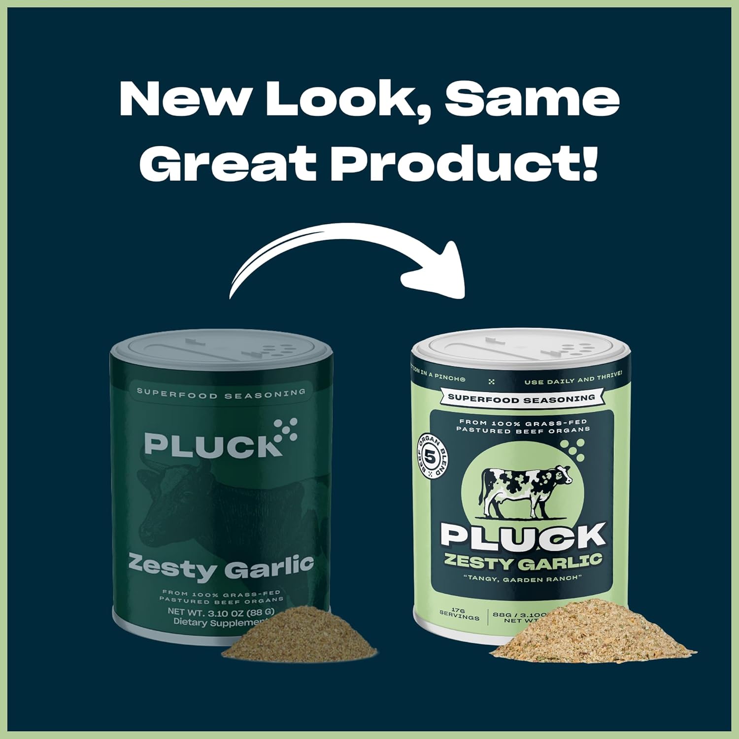 Pluck Original, Zesty Garlic, and Southwest Shaker Organ Meat Blend Seasoning