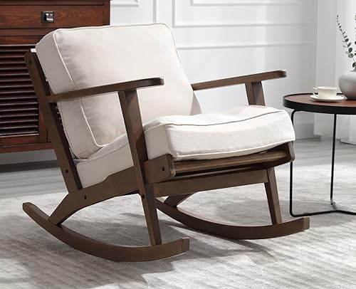 Miniatura 1 de Kmax Mecedora de tela, silla reclinable moderna de mediados de siglo con asiento y respaldo acolchados, sala de estar, dormitorio, lactancia, color