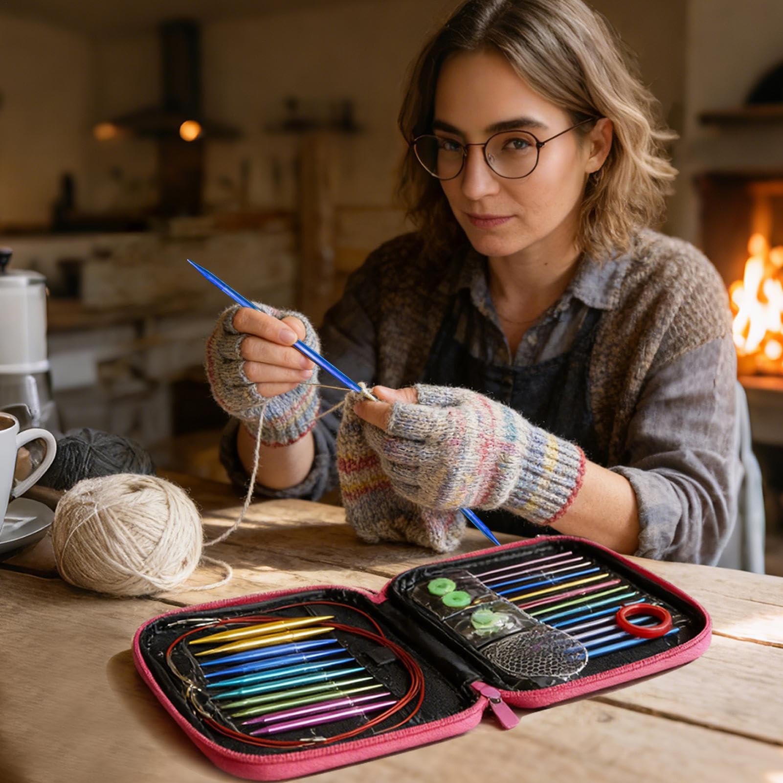 Agujas circulares intercambiables | Mangos ergonómicos con estuche, Agujas circulares adecuadas para principiantes | para madres, abuelas, amantes del trabajo manual, suéteres,