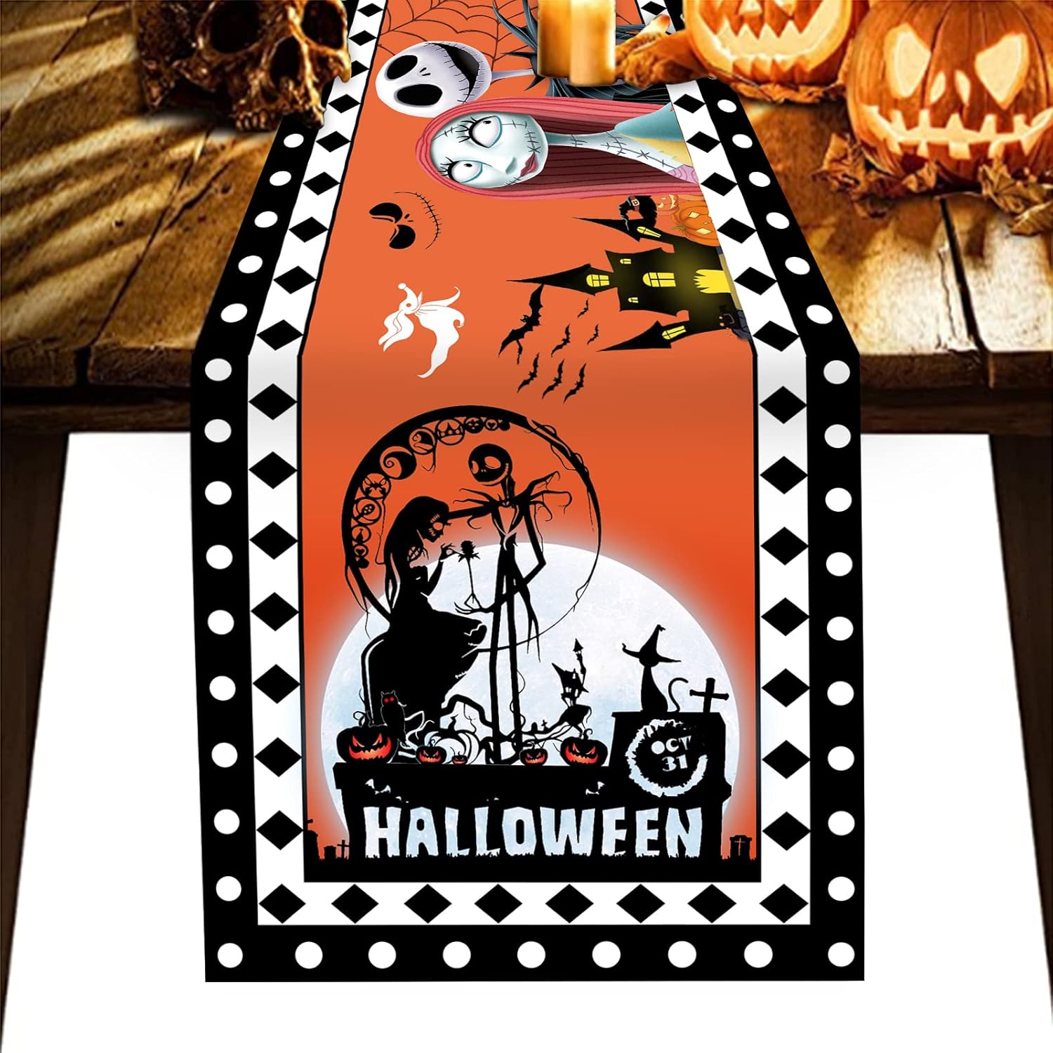 Halloween Black Table Runner Holiday Kitchen Dining Table
