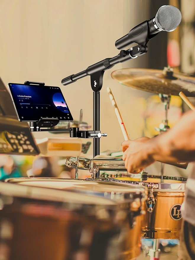 Soporte para iPad de brazo largo 8.5in, ajustable 360° para micrófono miniatura 9