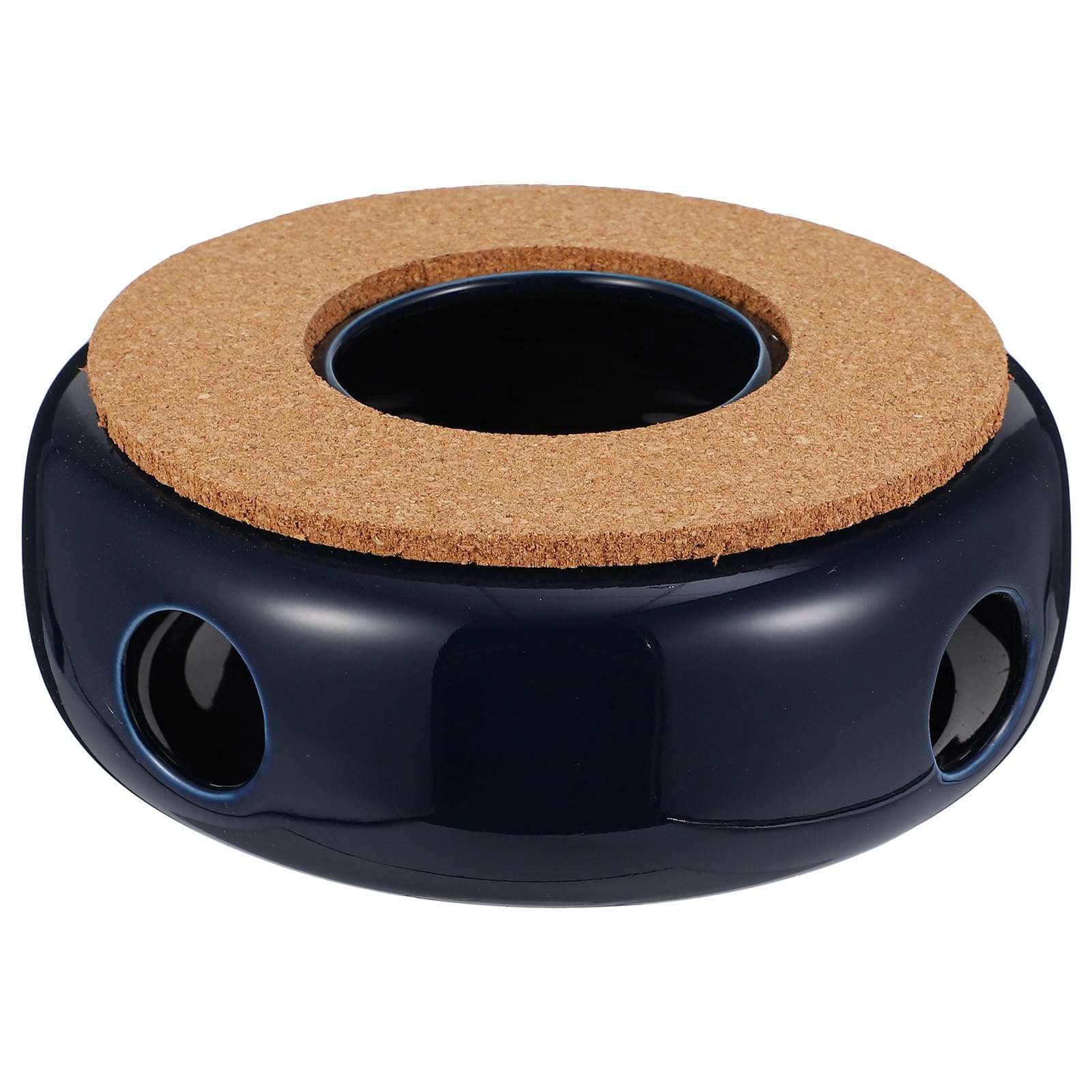 Chauffe-théière céramique bleue réchaud à thé avec socle bois stable