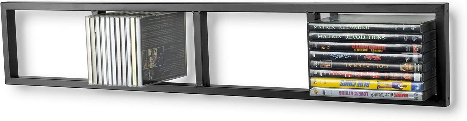 YouHaveSpace CD DVD Storage Shelf for Wall, 34 Inch Cube Storage Media Shelf and Video Game Organizer, Metal Black Wall Shelf