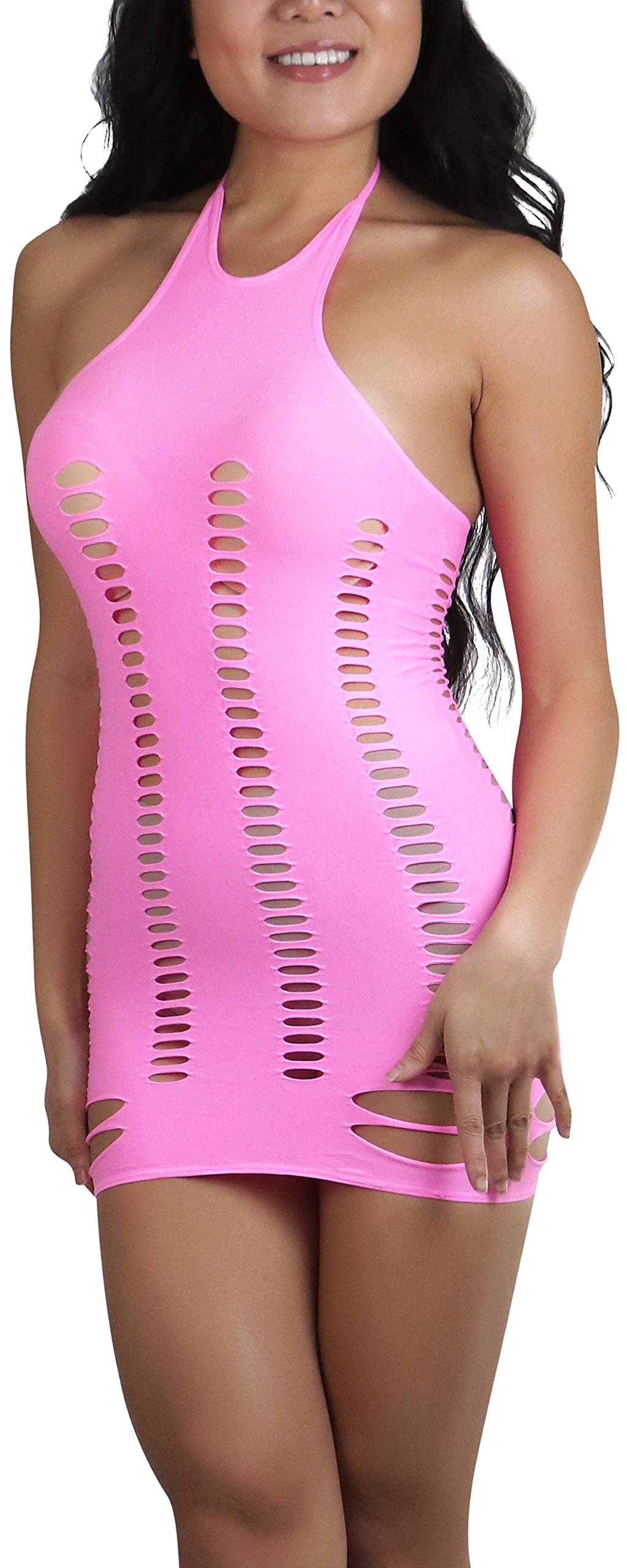 ToBeInStyle Women’s Stretch See Through Fishnet Novelty Mini Rave Party Dress