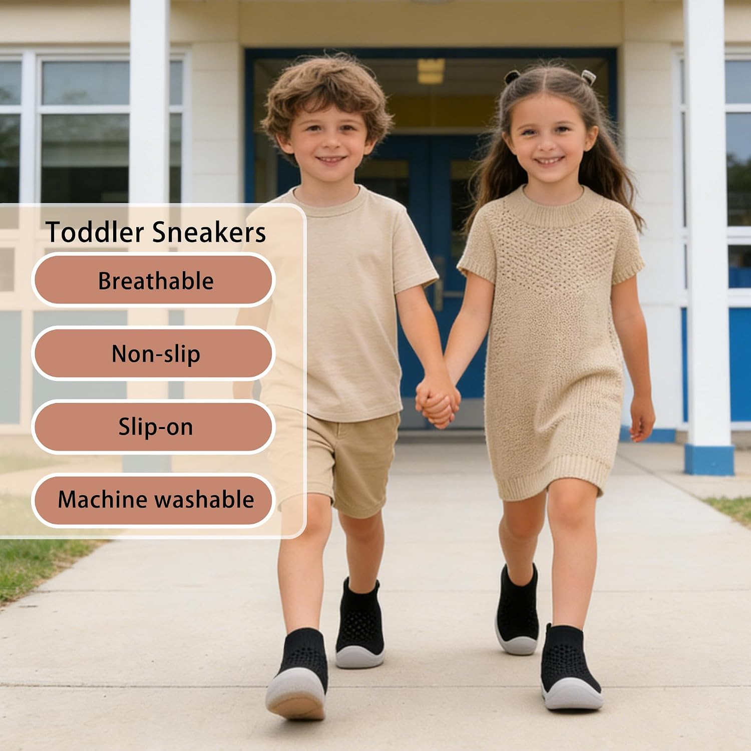 Toddler Sneakers - Soft Slip-Resistant Sole, Wide & Breathable, Easy On/Off with Arch Support & Machine Washable