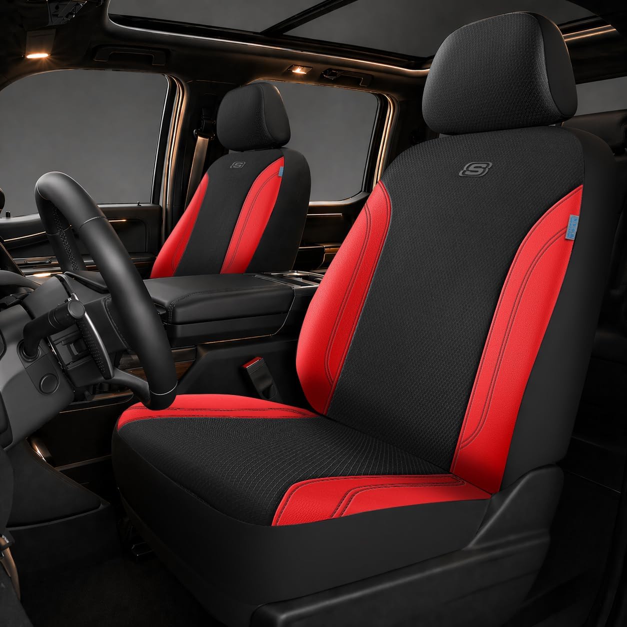 Skechers Car Seat Covers, Work Leather Seat Covers 5-Times Stronger Built-in Webbing, Oxford Fabric Front Seat Cover, Airbag Compatible, Automotive Comfort for Cars, Trucks, SUVs,Red