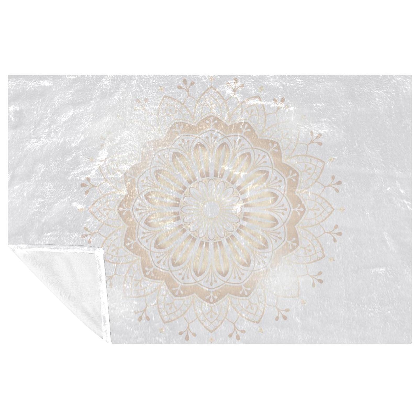 Couverture douce mandala doré 150x100 cm pour lit et canapé