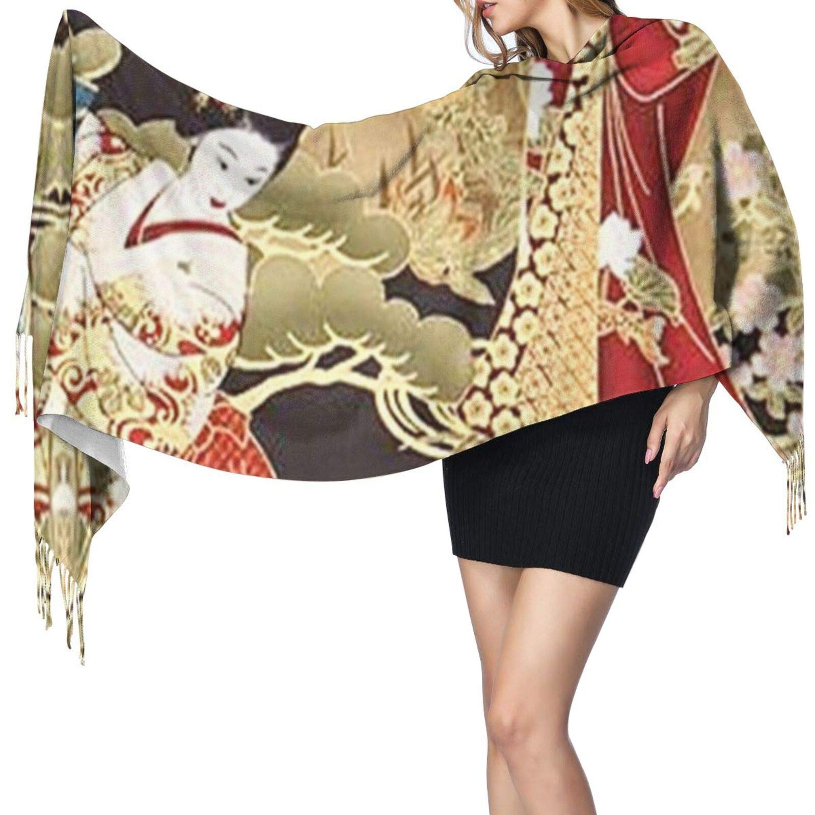 DJNGN Japanese Geisha Fabric Prints Scarf Women Cashmere Scarves Shawl Wrap Stylish Warm Soft Blanket Large
