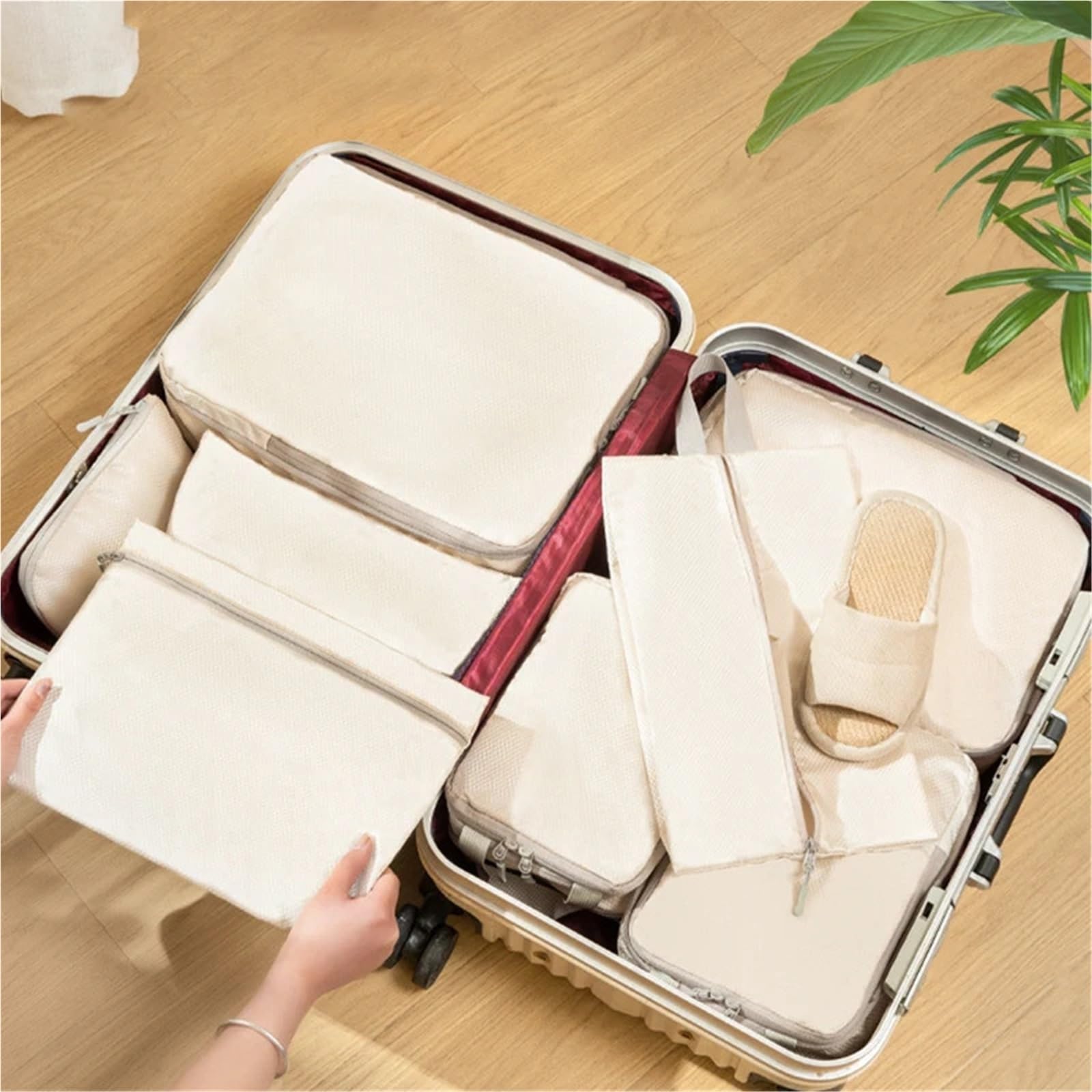 2 set/8 pezzi di cubi compressione portatili da viaggio, borse organizer impermeabili for valigie, vestiti Organizer per valigie(Black)