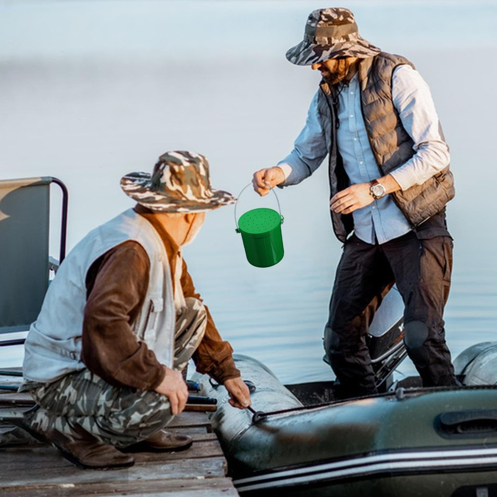 Secchio per esche vive, traspirante, con manico e coperchio, contenitore per esche vive, contenitore per esche vive, scatola per esche per conservare esche fresche, da pesca