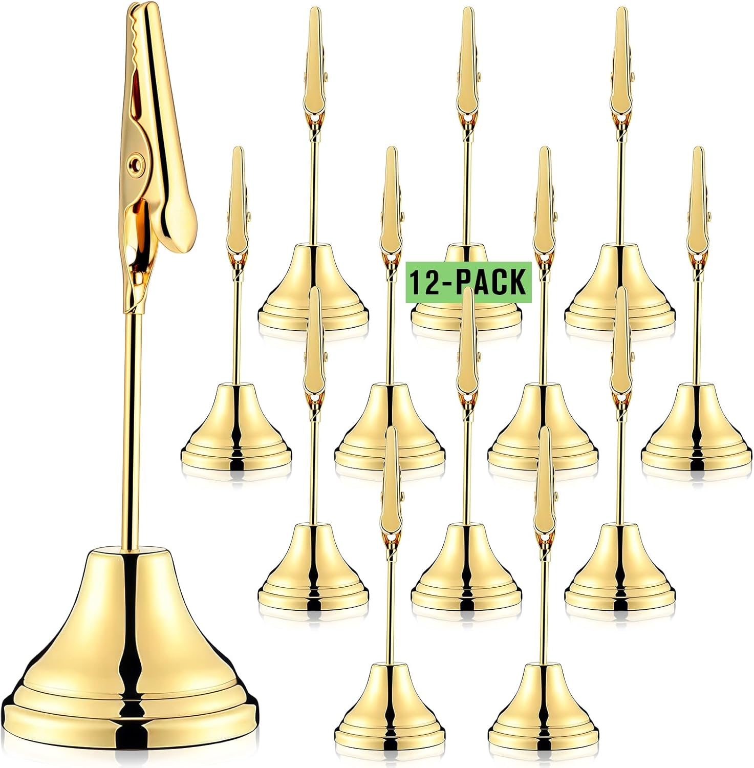 Skyygemm 12 Pcs Table Number Holders 3 Inch Place Card Holder with Alligator Clip Metal Table Card Holders Table Number Stands Table Sign Holders for Photos, Food Signs, Birthdays, Weddings (Gold)