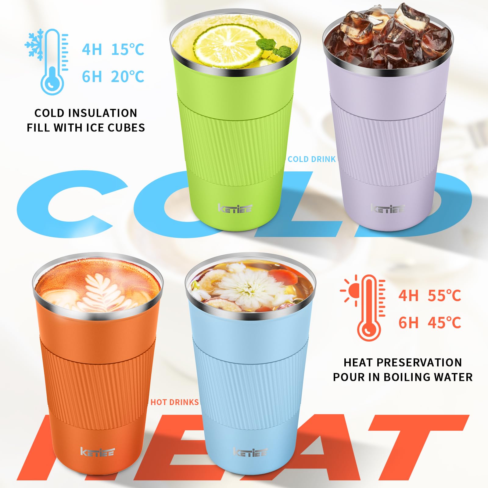KETIEE Travel Mug Insulated Coffee Cup with Leakproof Lid, Reusable Travel Mug - Image 4