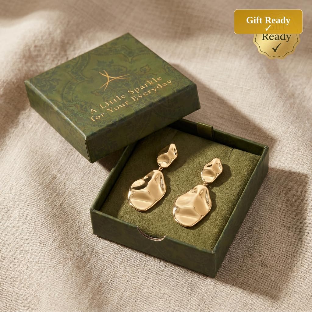 Gold Plated Molten Metal Dangle Earrings for Women image 5