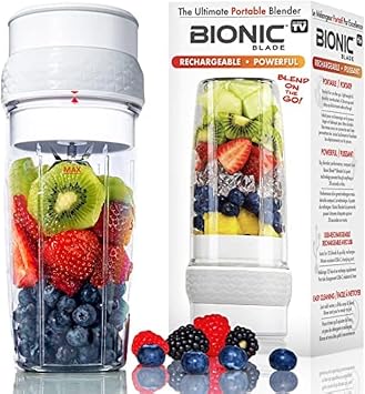 Bionic Blade Mini Personal Blender & Juicer Bottle 26.5 oz, BPA-Free Cordless, Rechargeable, Portable Smoothie Maker for Shakes, Juices & Travel, Home & Kitchen, White, As Seen on TV