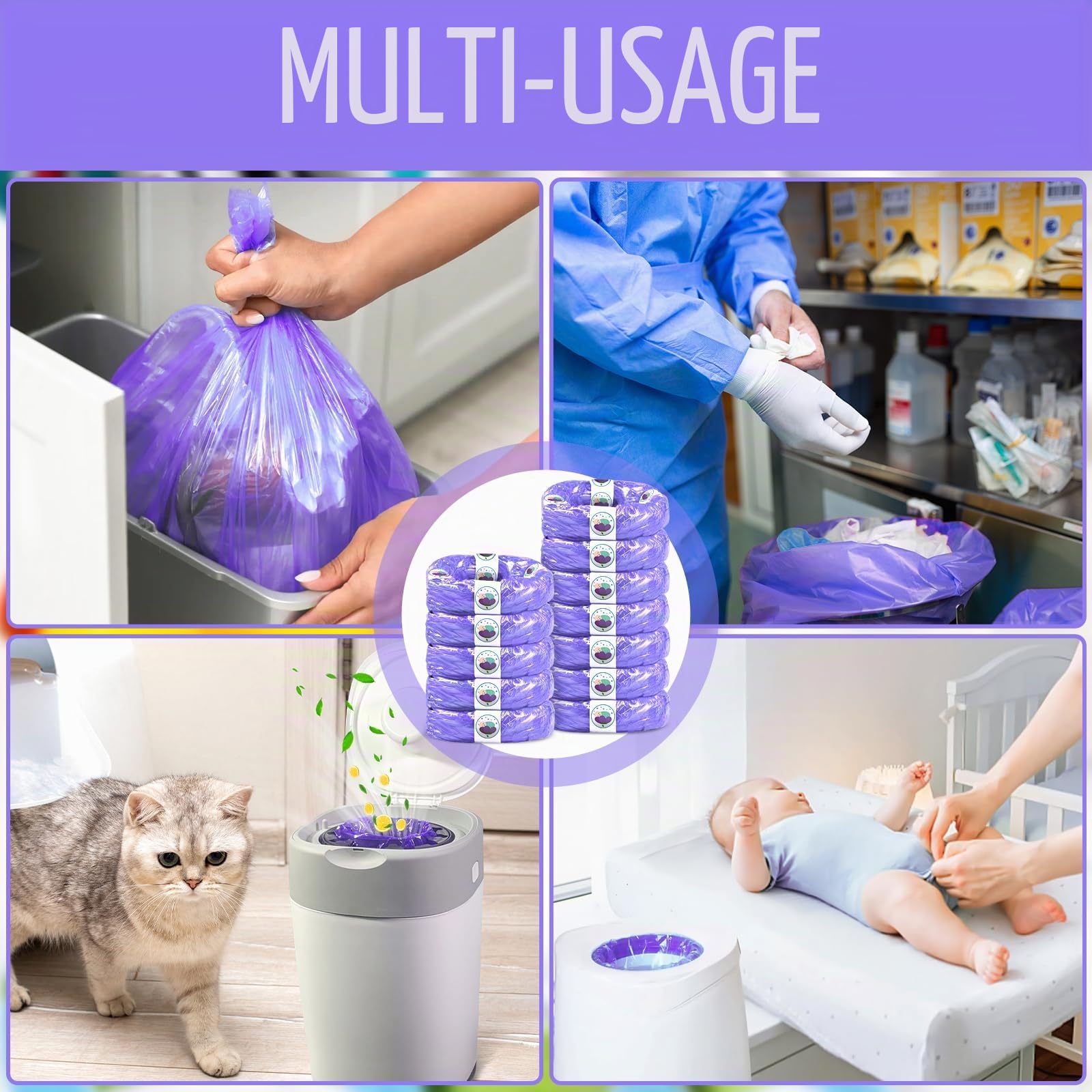 Lot de 15 Recharges Poubelle à Couches 4,5M Compatibles avec Tommee Tippee Twist & Click, Sangenic Tec, Simplee – Antiodor, sans BPA, Sac Jetable Lavande, Recharge Écologique