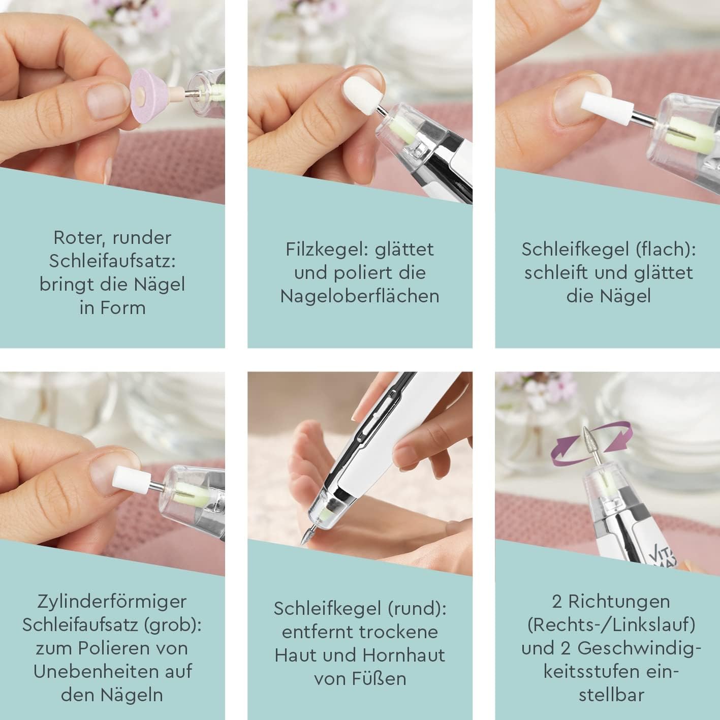 Step-by-step guide on using VITALmaxx manicure attachments