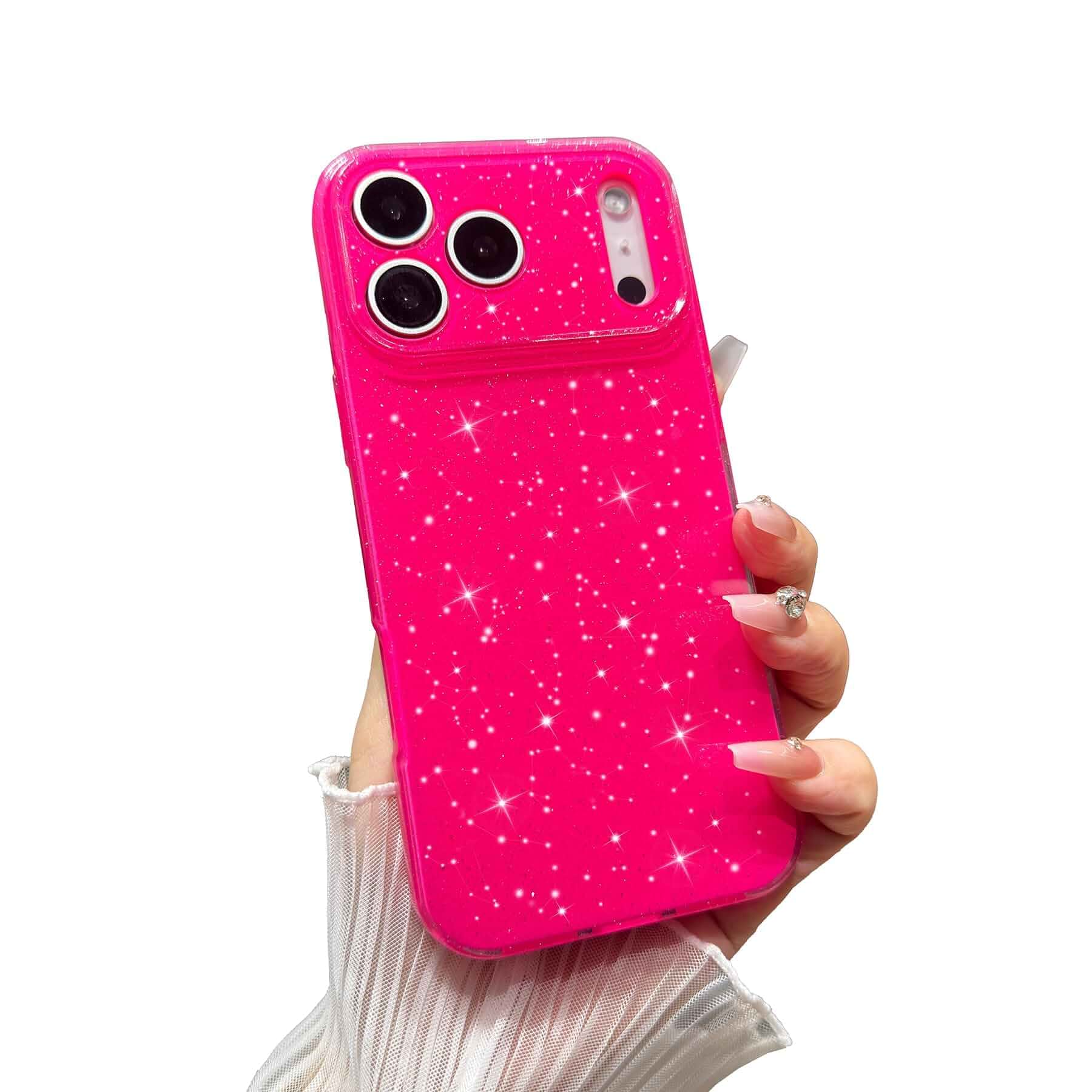 FABSPARK Case for iPhone 17 Pro Max,Glitter Bling Shiny Case,Hot PinkCute Vibrant Neon Sparkly Glossy Girly Case,Shockproof Slim Camera Protection for iPhone 17 Pro Max 6.9 inch,Hot Pink