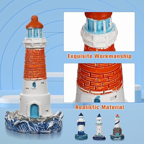 Miniatura 5 de balacoo Mini adornos de faro para decoración de micro paisajes, decoraciones náuticas de estilo mixto, ideal para casa de playa y decoración del