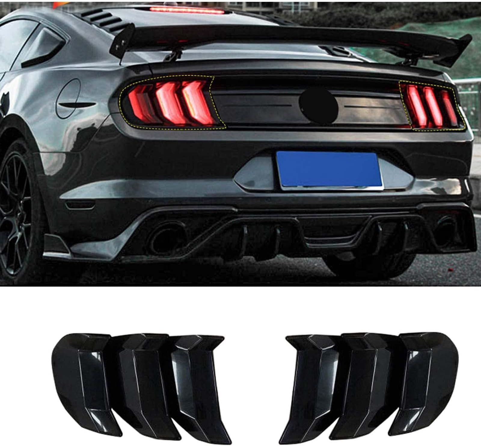 Tail Light Lamp Cover Guard Trim Frame Bezels Decoration Accessories for Ford Mustang 2018 2019 2020 2021(Black)