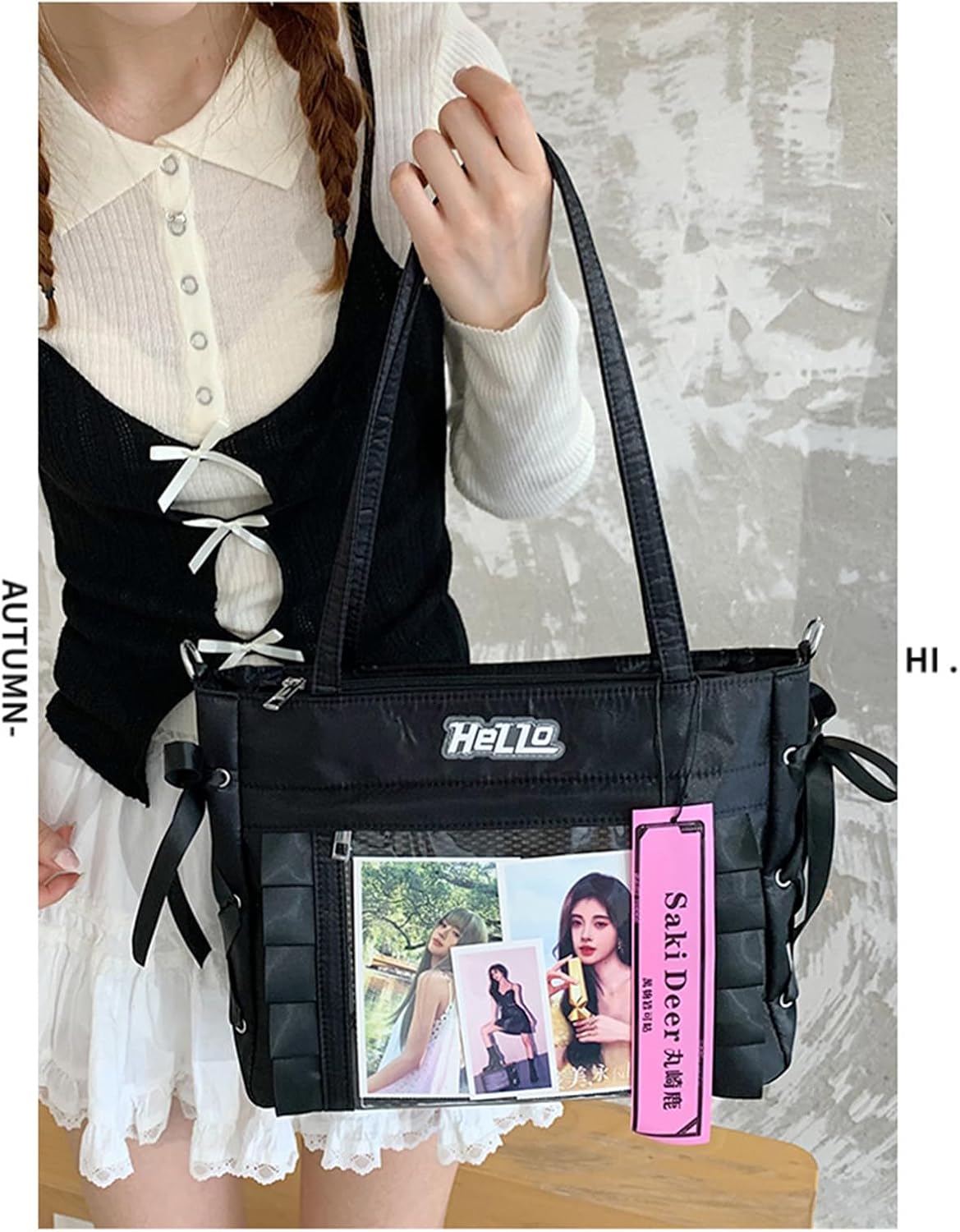 Ita Bag Ribbon Bow Tote Bag Pin Display Shoulder Bag Cute Kawaii Handbag Lolita Crossbody Bag for Anime Cosplay