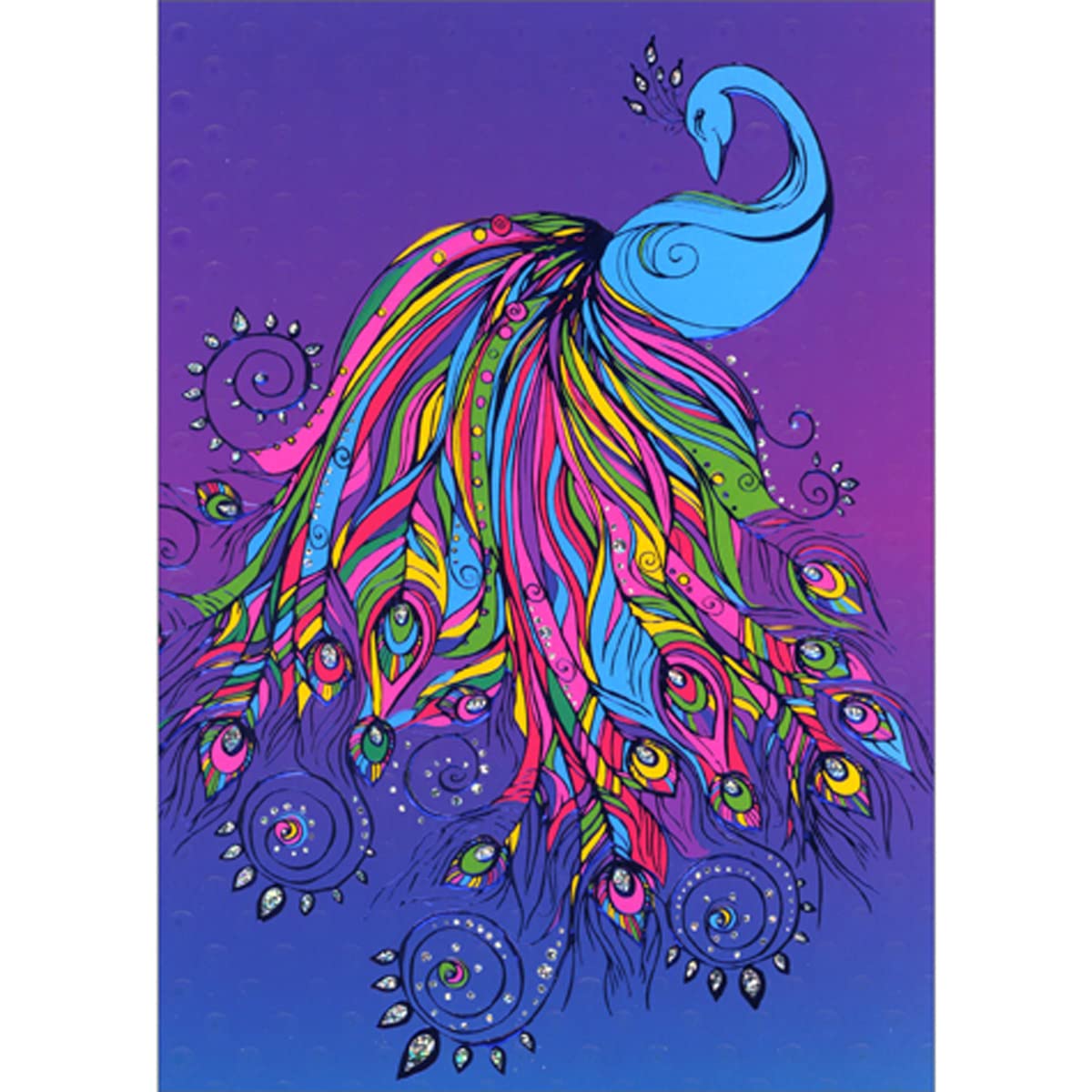 Avanti PressColorful Foil Accented Peacock Tail on Purple A-Press Birthday Card for Her/Woman