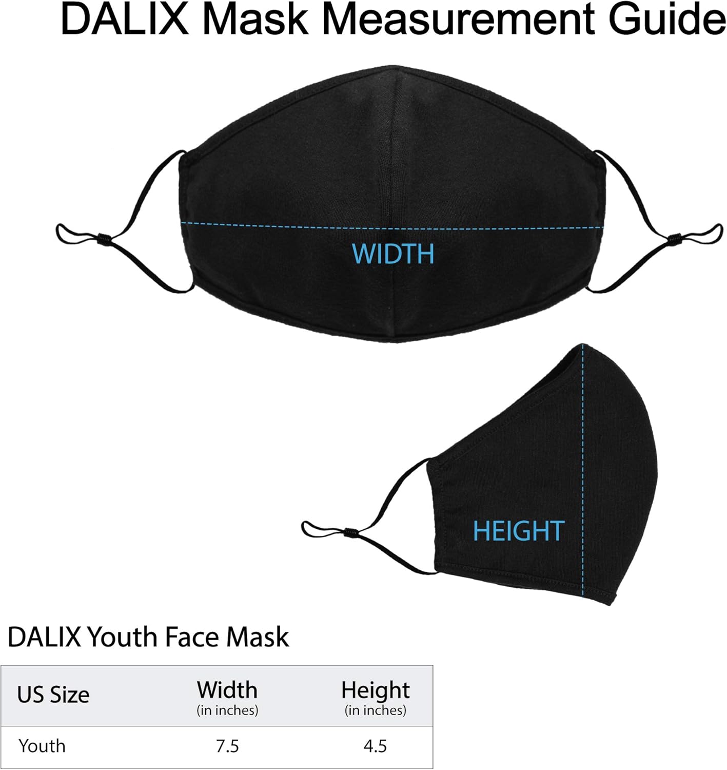DALIX Youth Face Mask Washable Made in USA - Black XS (10 Pack)