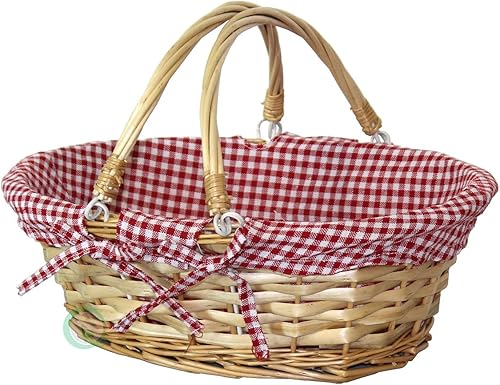 Vintiquewise (TM - Cesta de sauce ovalada con forro y asas a cuadros rojos y blancos)