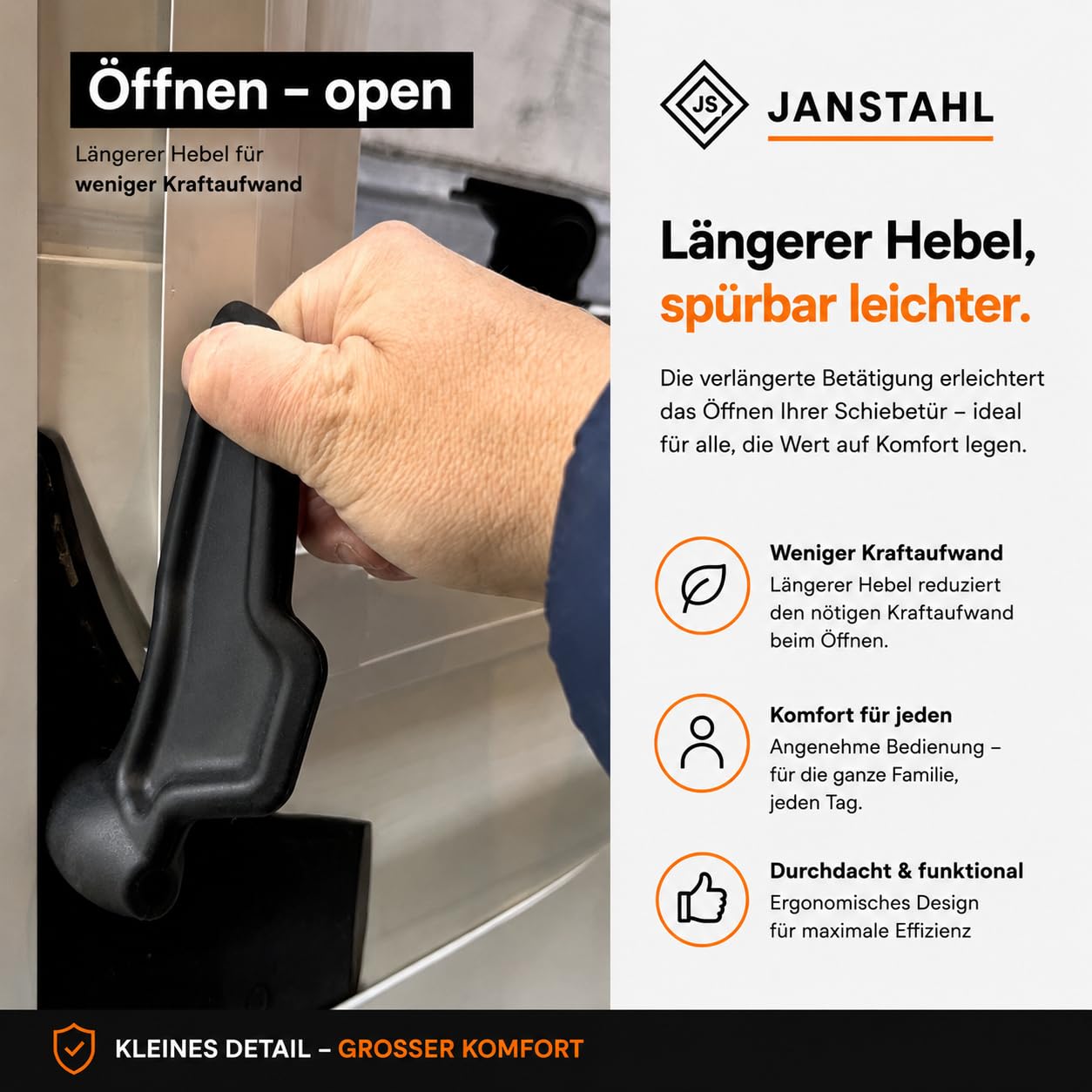 Maniglia scorrevole XXL ergonomica per Fiat Ducato/Peugeot Boxer/Citroën Jumper (dal 2006) – ultra resistente in nylon rinforzato con fibra di vetro – JANSTAHL