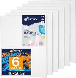 Artkey Canvases for Painting 16x20 Inch 6-Pack, 10 oz Primed 100% Cotton White Blank Flat Canvas Boards, Art Paint Canvas Panels for Acrylic Oil Watercolor Tempera Paints