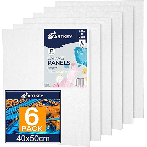Artkey Canvases for Painting 16x20 Inch 6-Pack, 10 oz Primed 100% Cotton White Blank Flat Canvas Boards, Art Paint Canvas Panels for Acrylic Oil Watercolor Tempera Paints