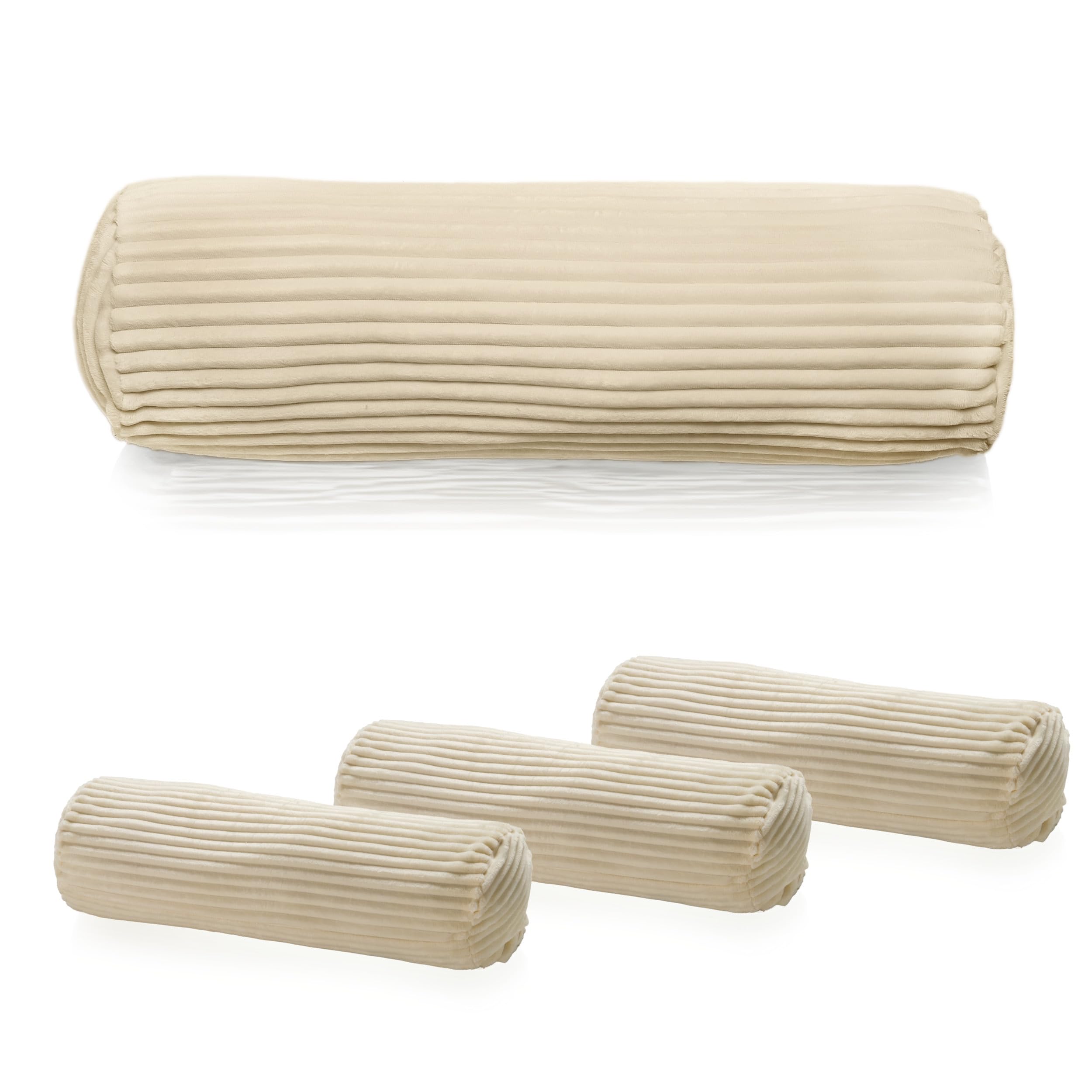 Como Dekokissen 4er-Set Kissenrolle Cordoptik Creme 22 x 70 cm, für Zuhause | Polyesterfüllung, Bezug abnehmbar inkl. Innenkissen, Sofakissen Nackenstütze für Wohnzimmer Schlafzimmer, praktisch