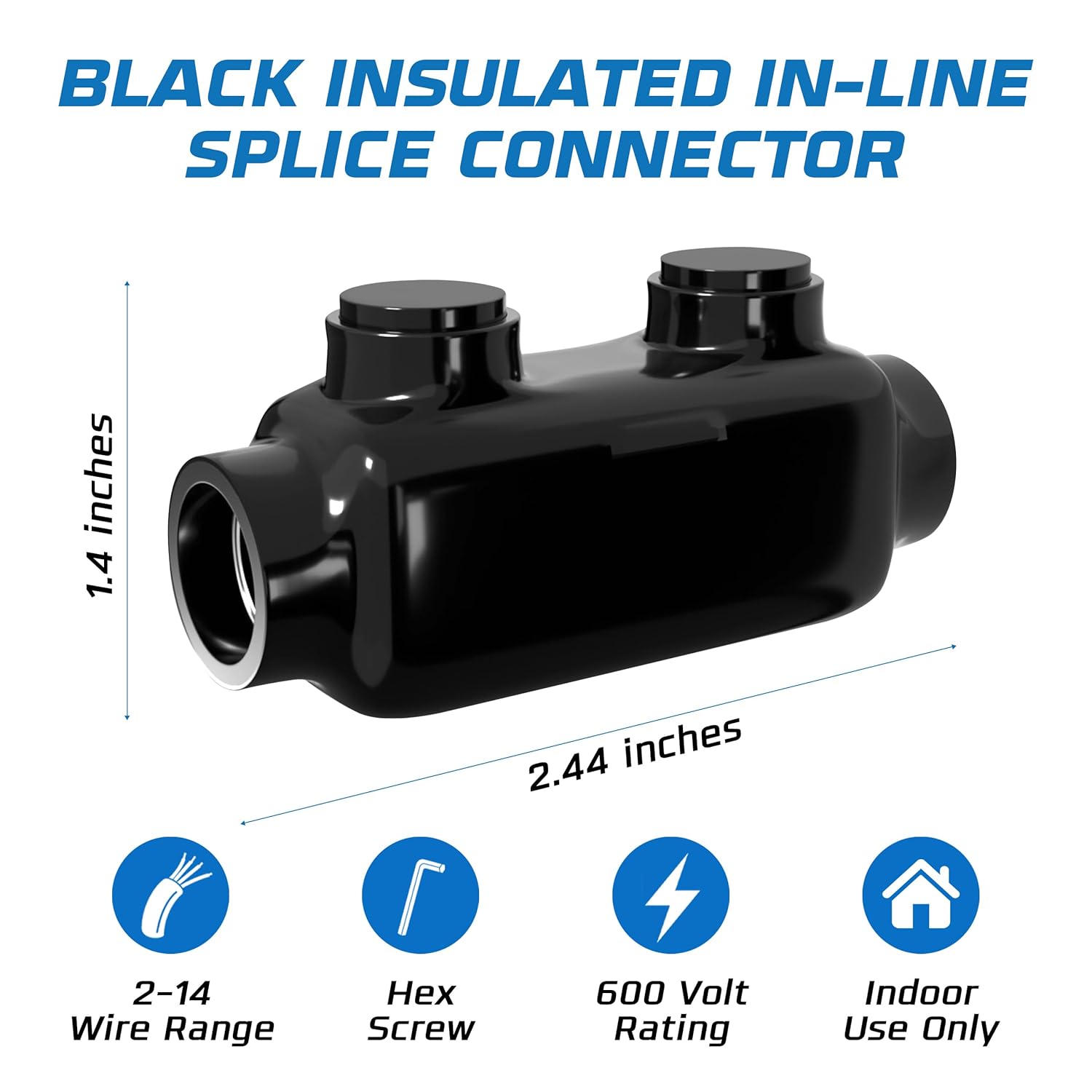 OHLECTRIC Heavy-Duty Insulated Wire Connectors (12-Pack) 2 Port Inline Splice Electrical Lugs 2–14 AWG Wire Range, 5/32 Hex Screw, Pre-Filled Oxide Inhibitor Ware Tap Copper & Aluminum Wires UL Listed