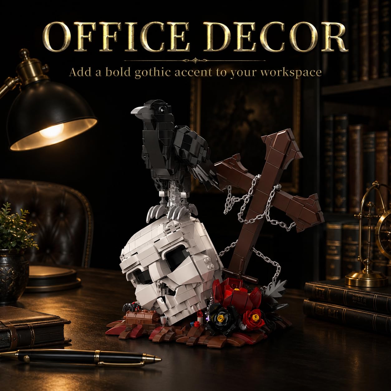 Vziimo Skull & Tiere Bausteine, Gothic Blume und Tier Klemmbausteine, Halloween Deko Modell mit Spider und Vogel, MOC Creator Geschenk für Erwachsene ab 15+, 1237 Teile