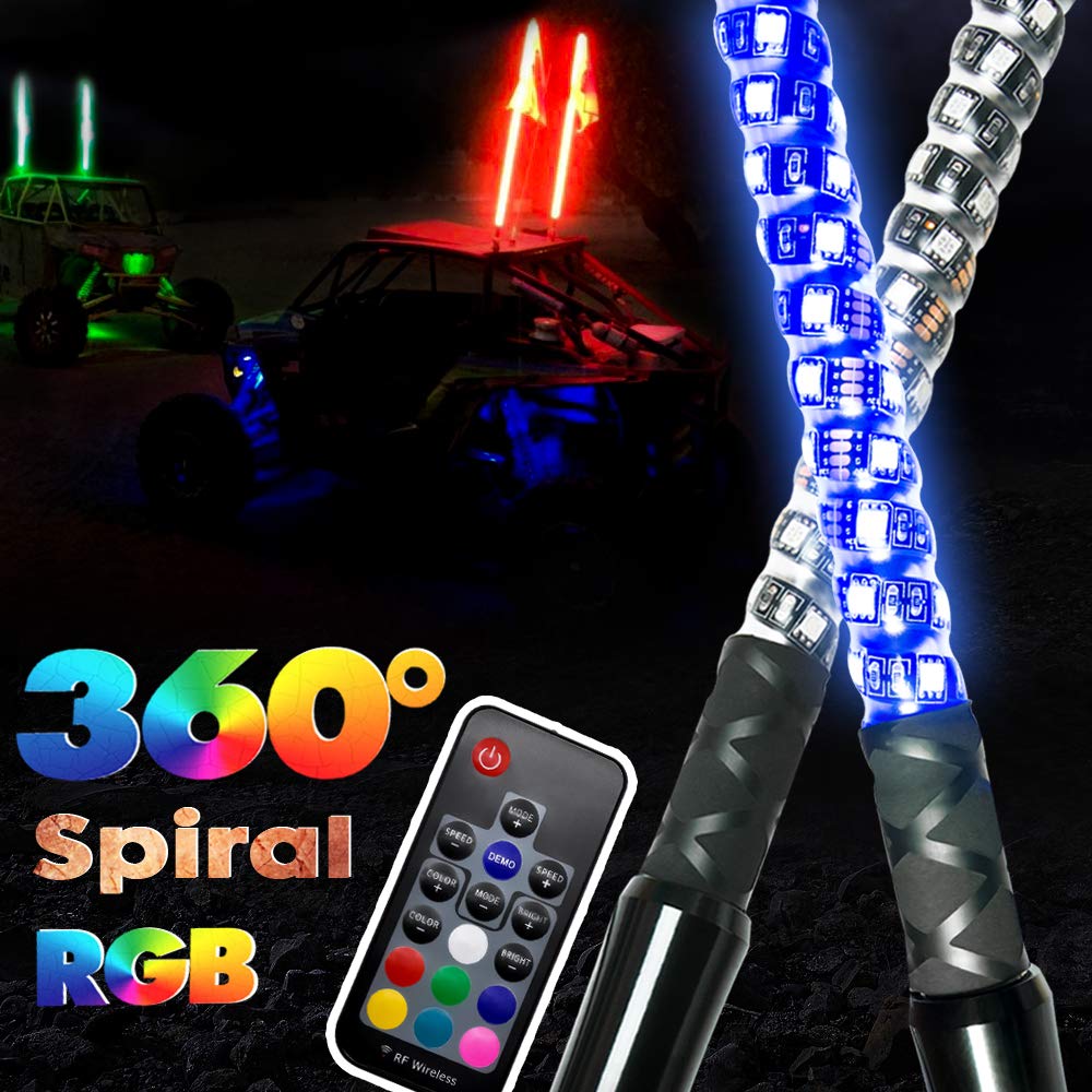 Xprite Rocker Switch Rzr Accessories Xprite 3FT White Spiral LED Whip Lights (2-Pack) – With ...